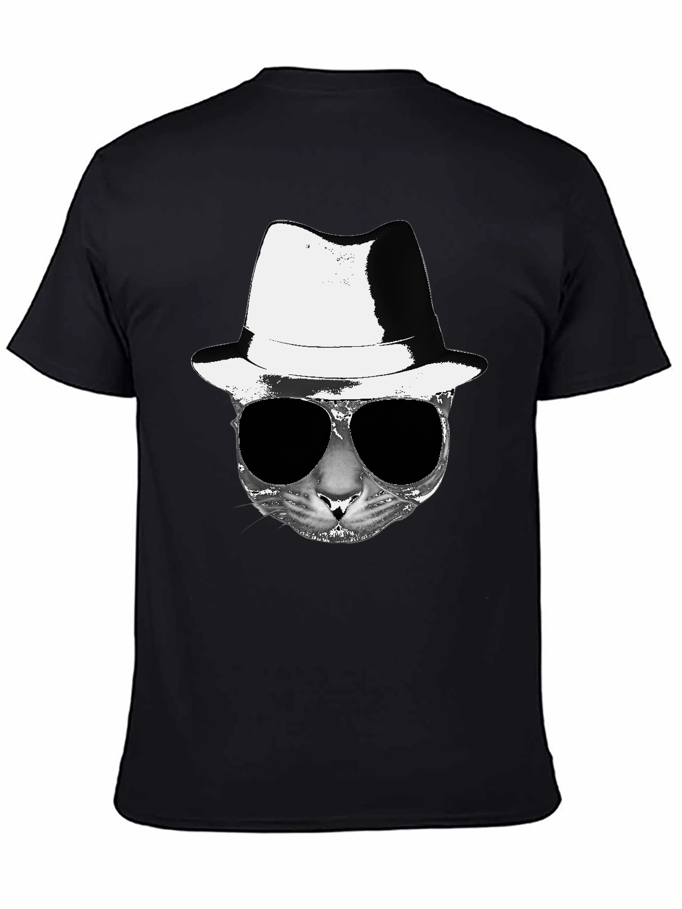 Cool Cat Fedora Sunglasses Graphic Tee - Black