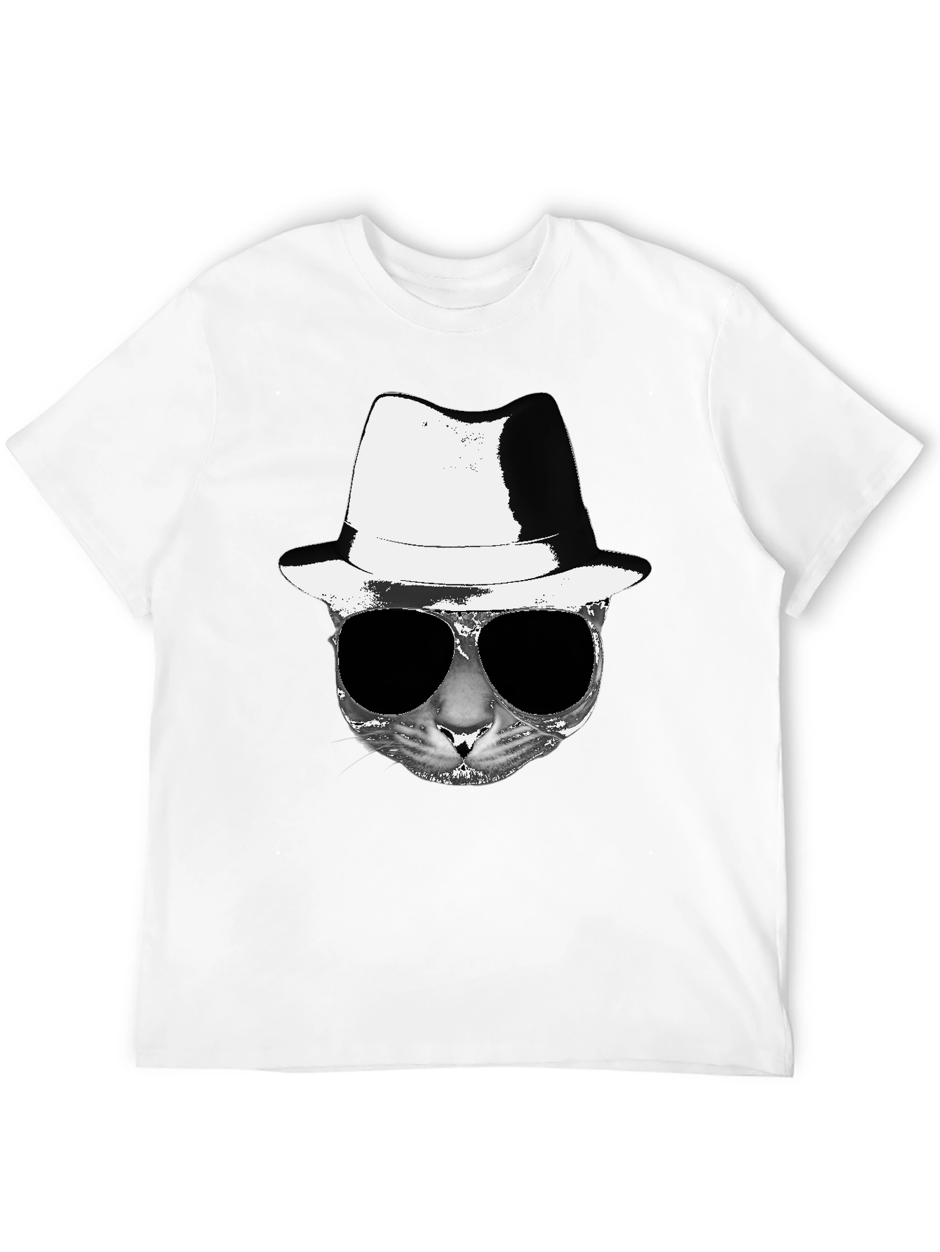 Cool Cat Fedora Sunglasses Graphic Tee - Black