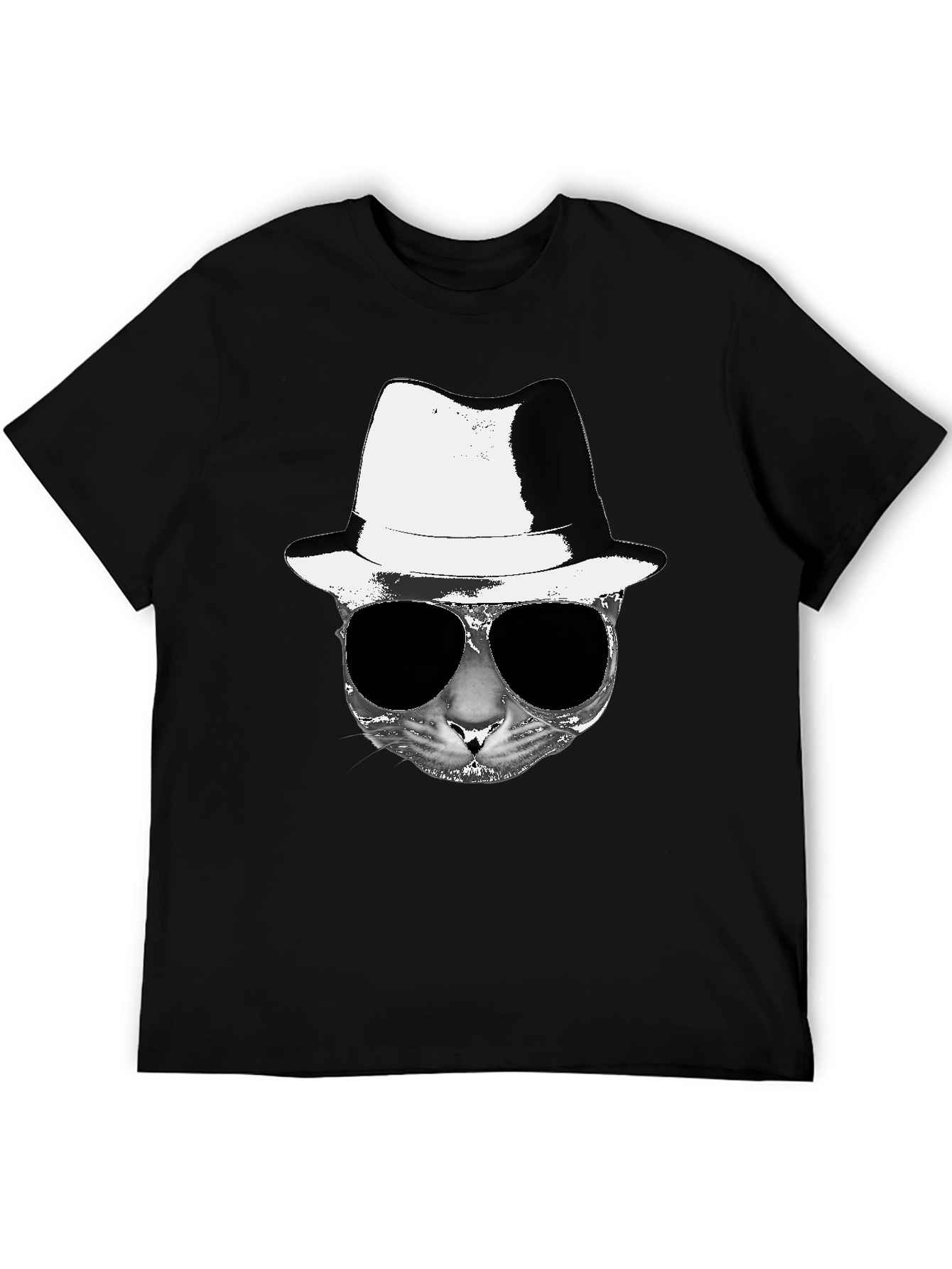 Cool Cat Fedora Sunglasses Graphic Tee - Black