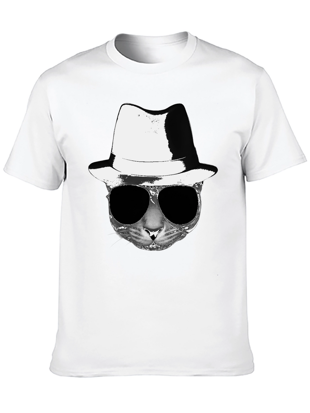 Cool Cat Fedora Sunglasses Graphic Tee - Black