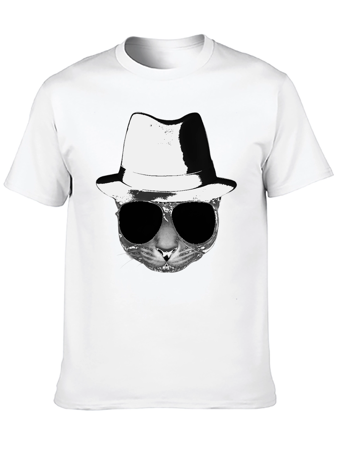Cool Cat Fedora Sunglasses Graphic Tee - Black