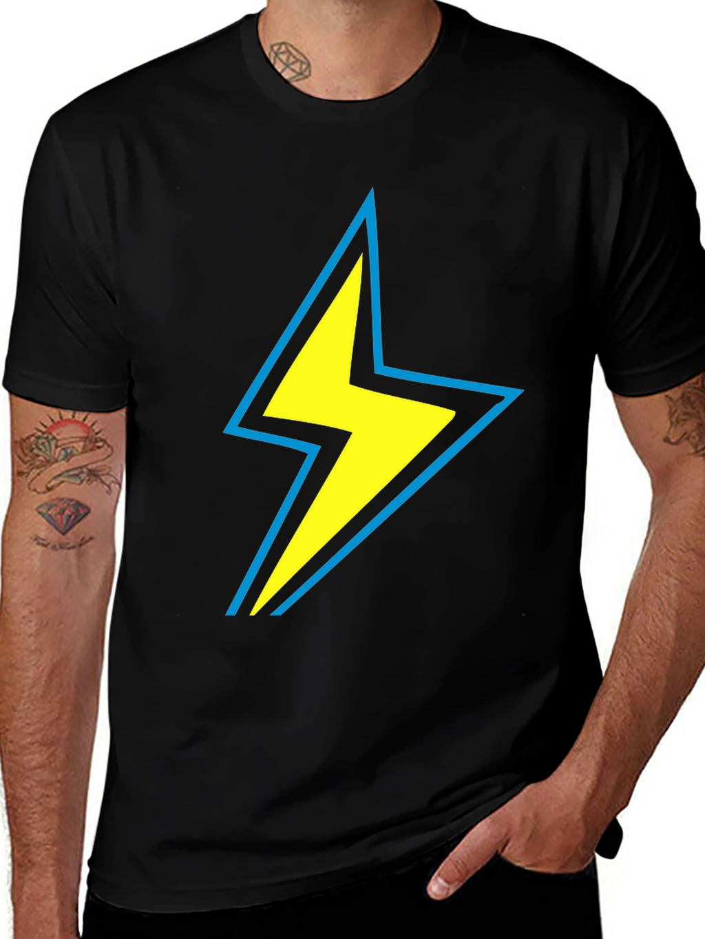 Lightning Bolt Graphic Tee - Black Cotton Comfort