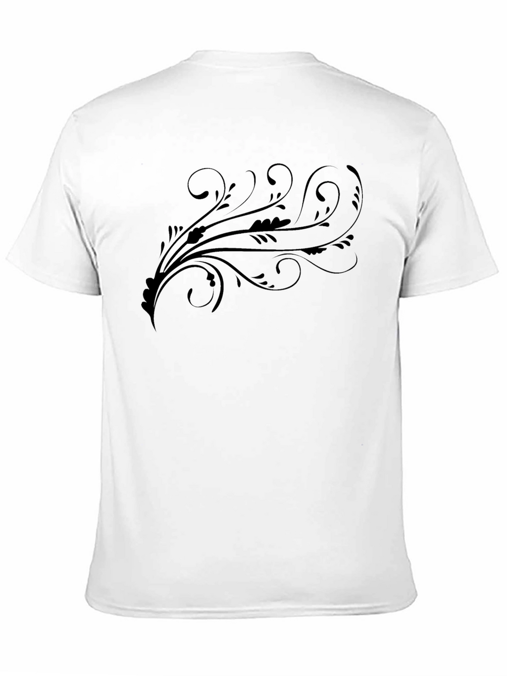 Black Tee with Artistic Floral Swirl Design