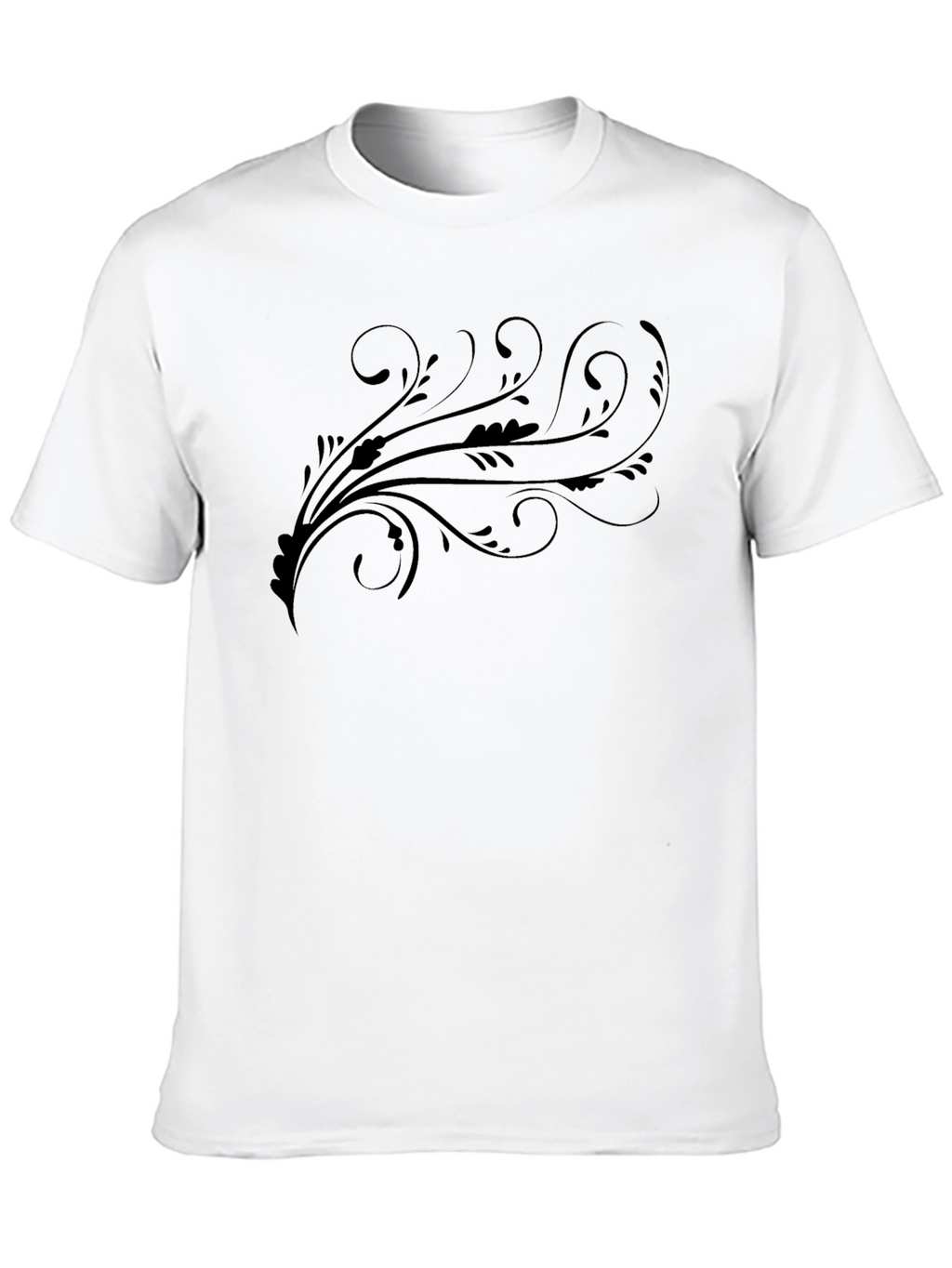 Black Tee with Artistic Floral Swirl Design