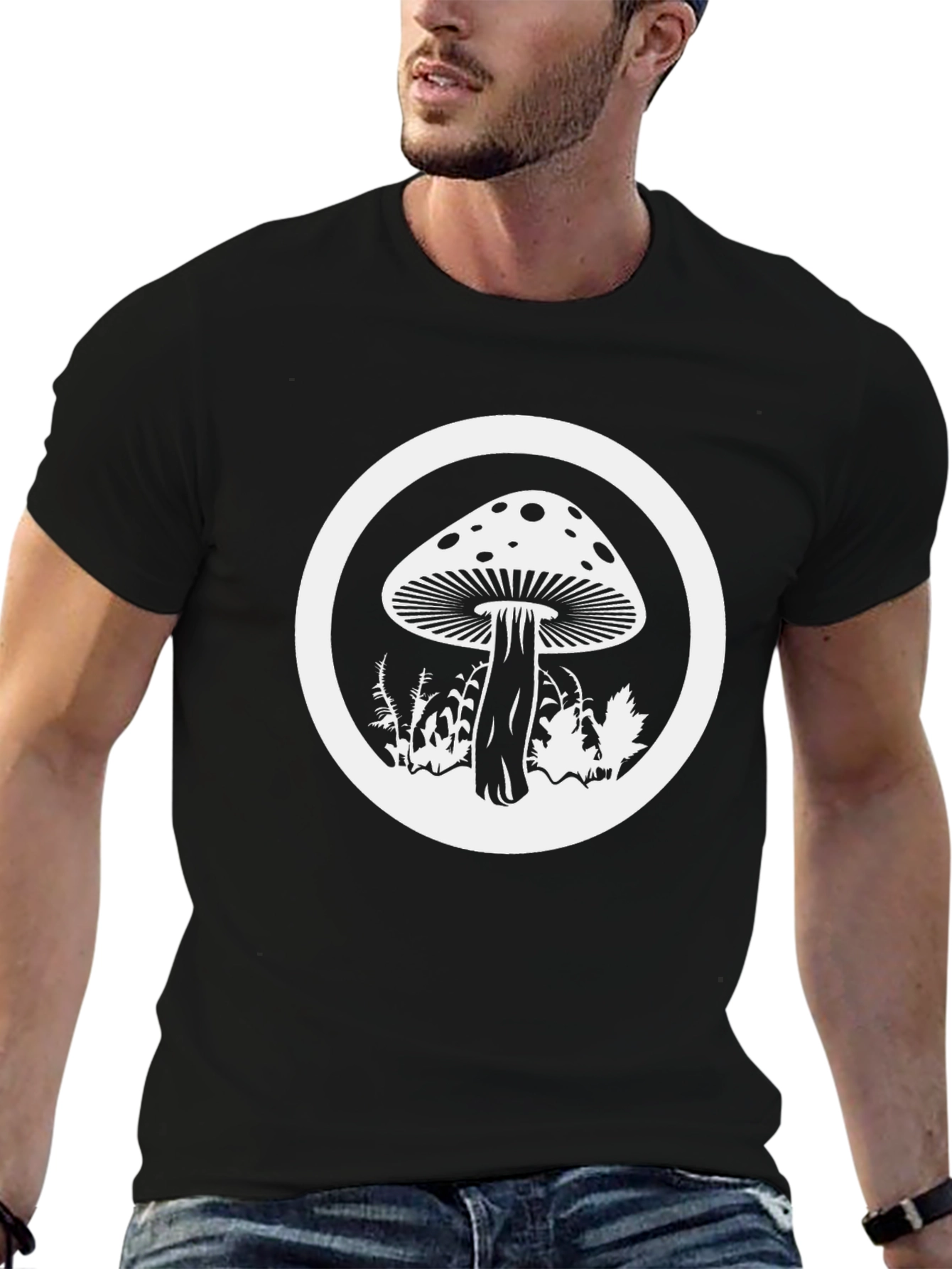 Mushroom Circle Graphic Tee - Unisex Black T-Shirt