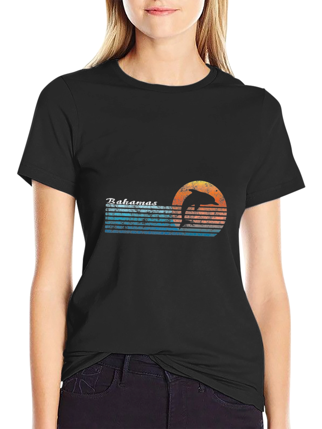 Bahamas Dolphin Retro Style Graphic T-Shirt