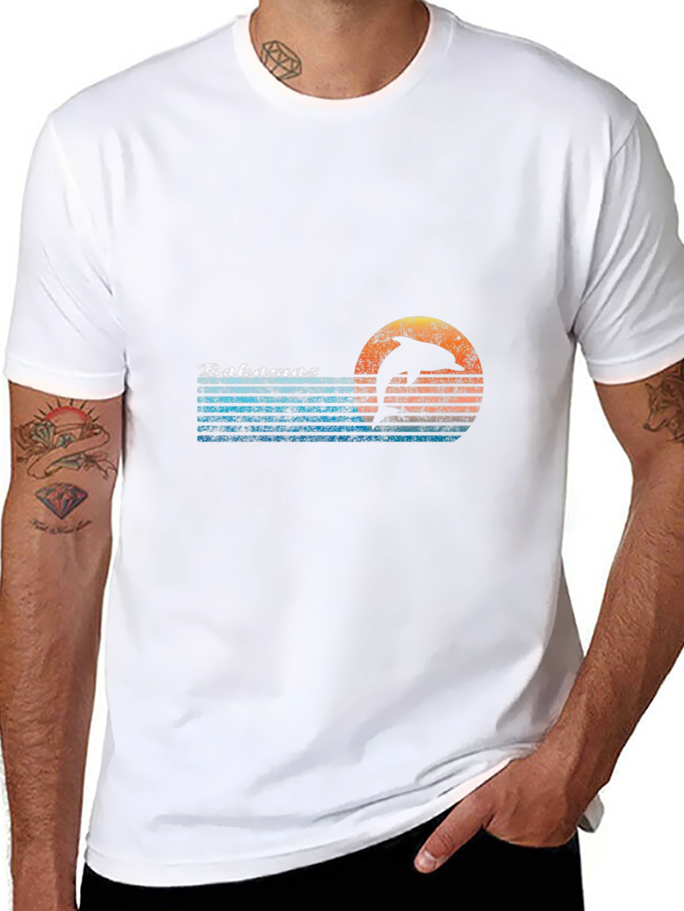 Bahamas Dolphin Retro Style Graphic T-Shirt