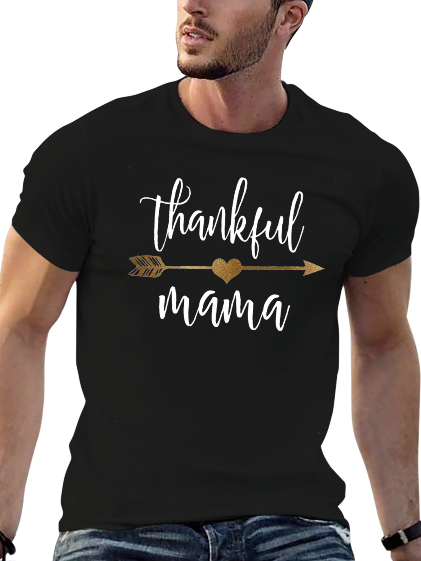 Thankful Mama Arrow Heart Black T-Shirt
