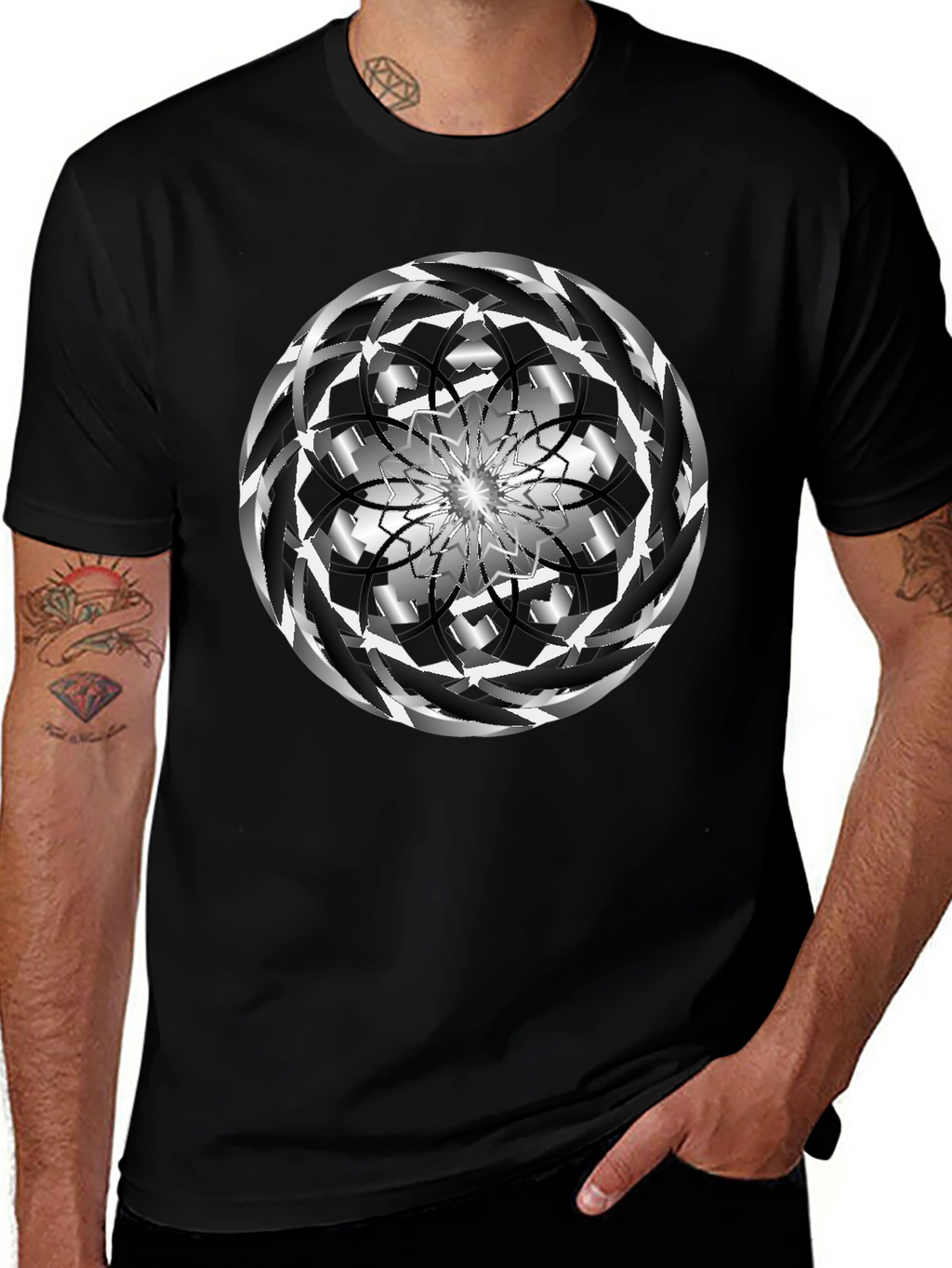 Abstract Swirl Graphic Black Tee