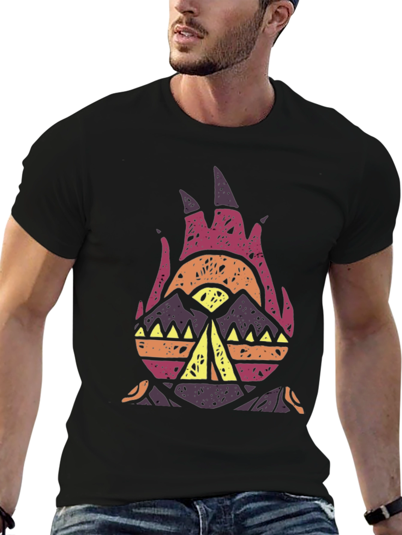 Tribal Campfire Graphic Tee - Black