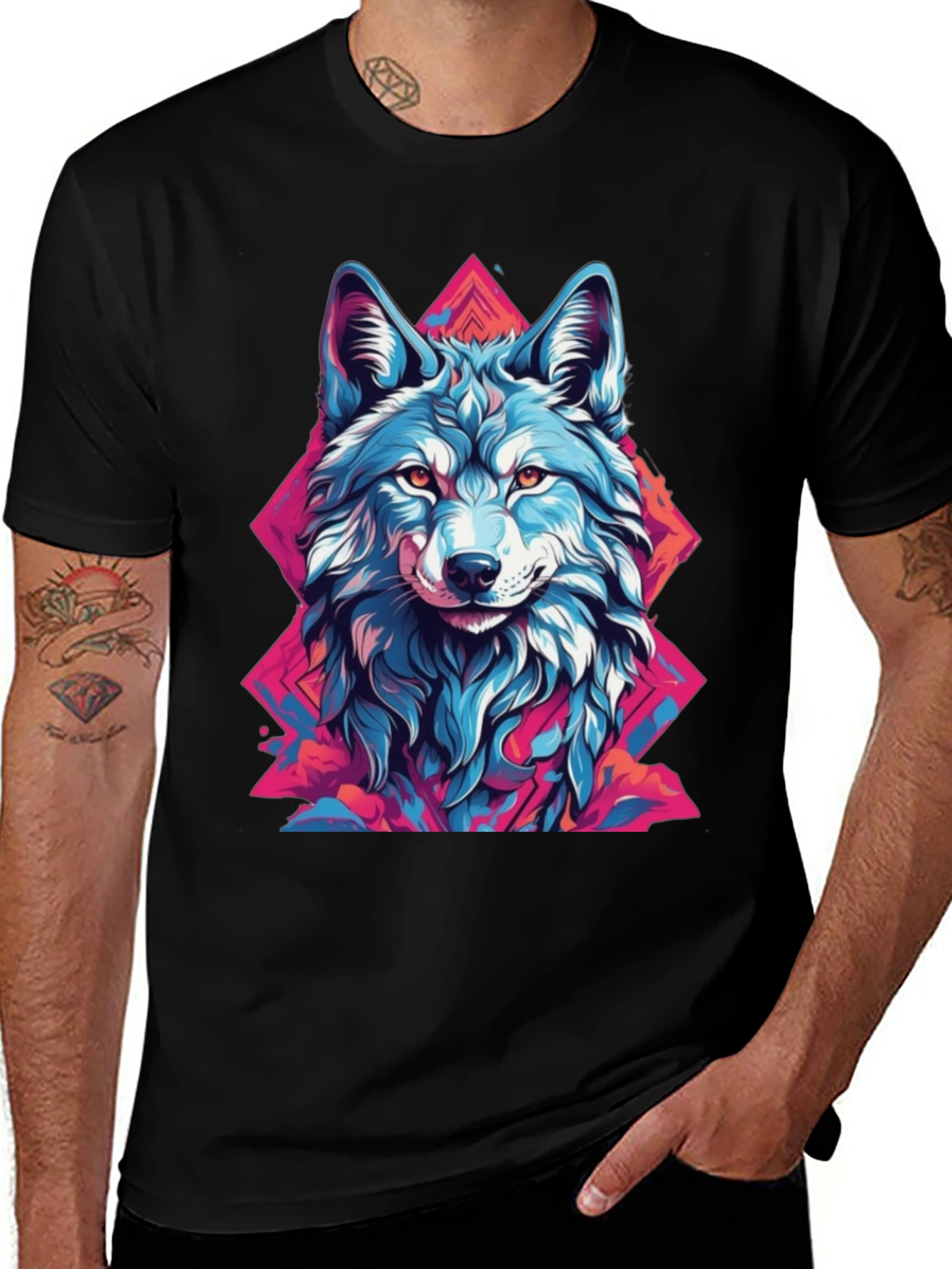 Abstract Wolf Graphic Tee - Mens Black T-Shirt