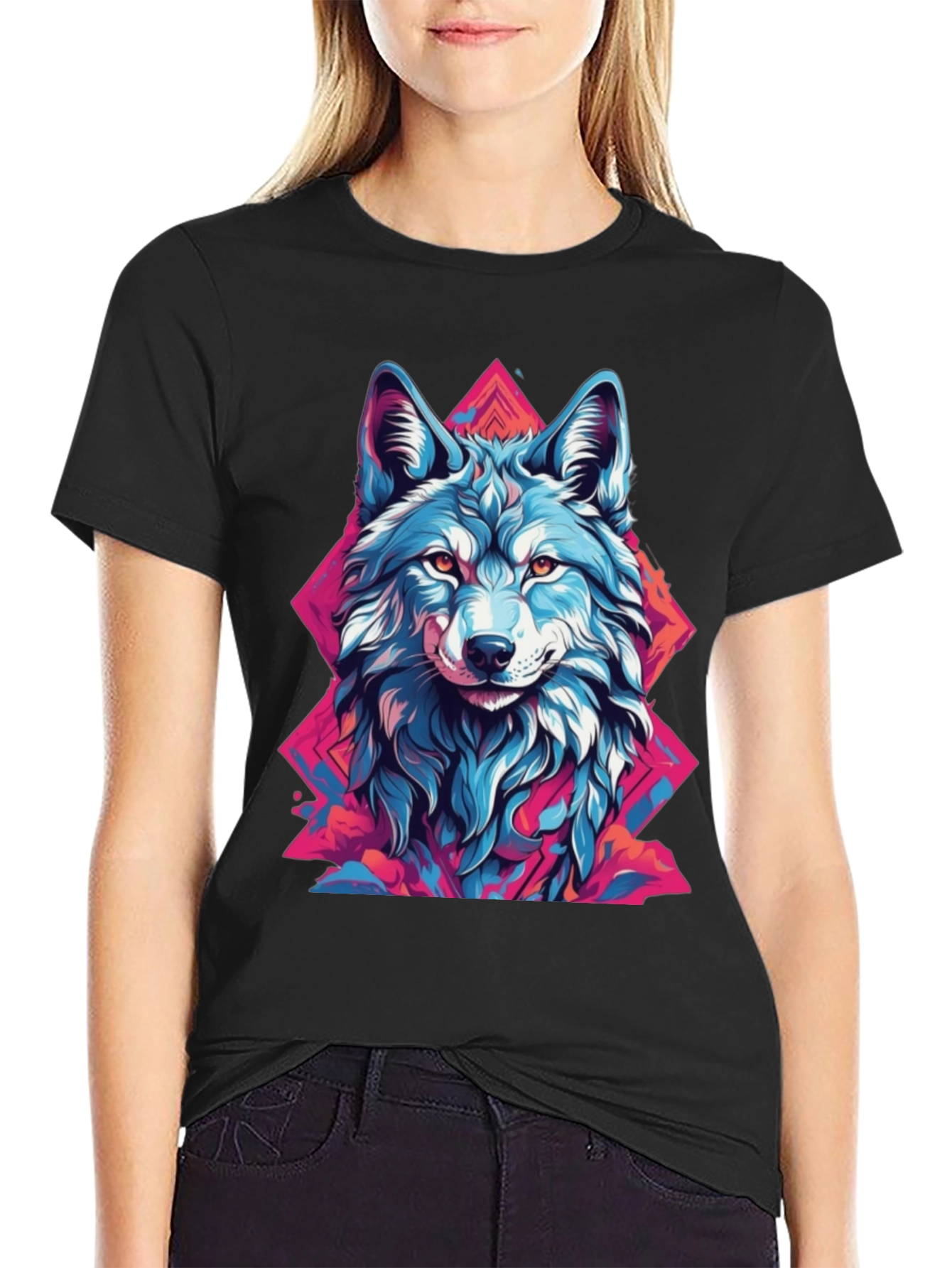Abstract Wolf Graphic Tee - Mens Black T-Shirt