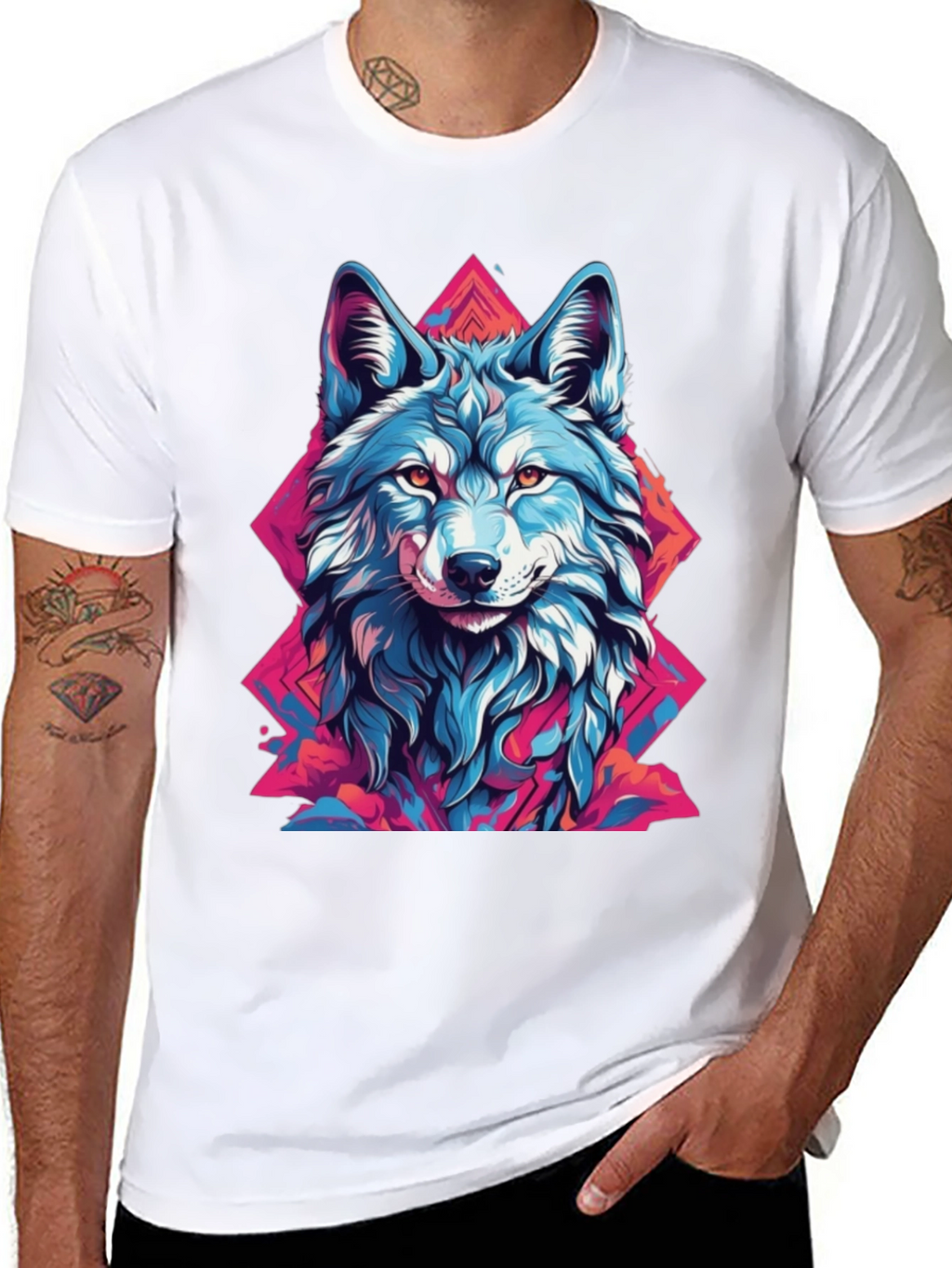 Abstract Wolf Graphic Tee - Mens Black T-Shirt