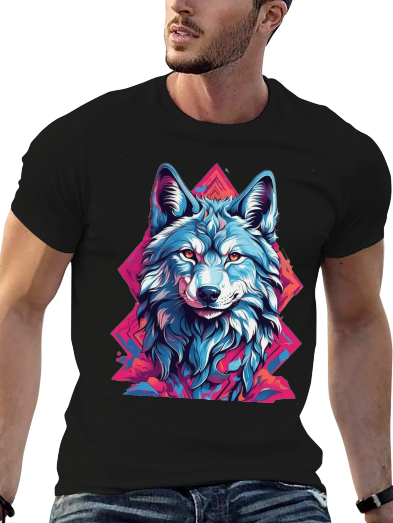 Abstract Wolf Graphic Tee - Mens Black T-Shirt