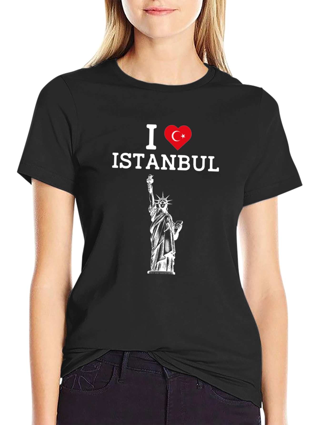 I Love Istanbul Graphic T-Shirt - Statue of Liberty Style
