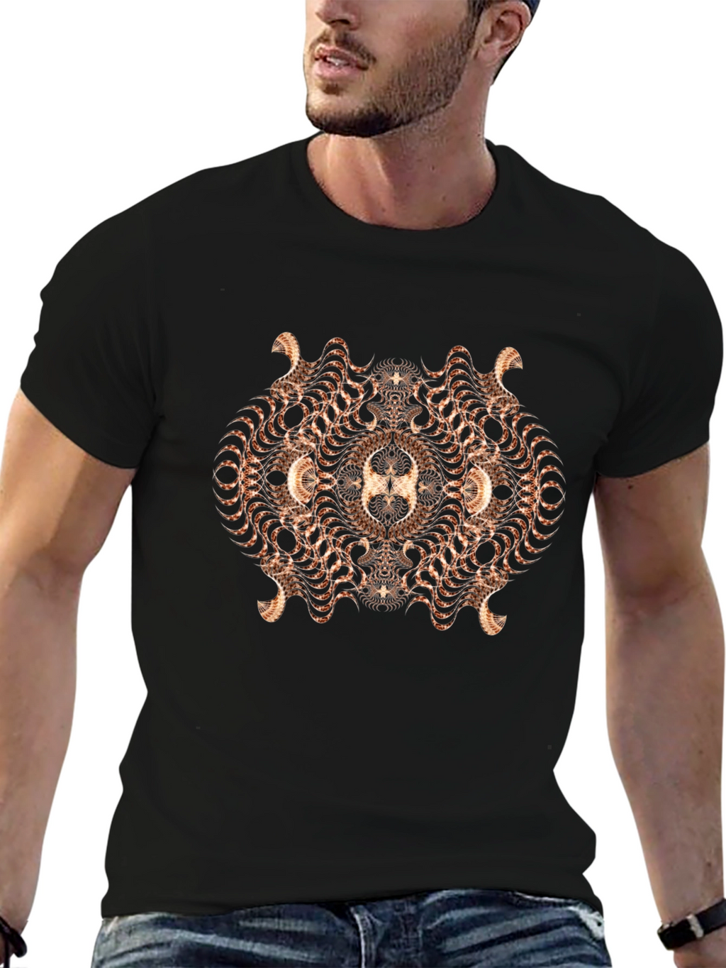 Abstract Fractal Graphic T-Shirt - Black