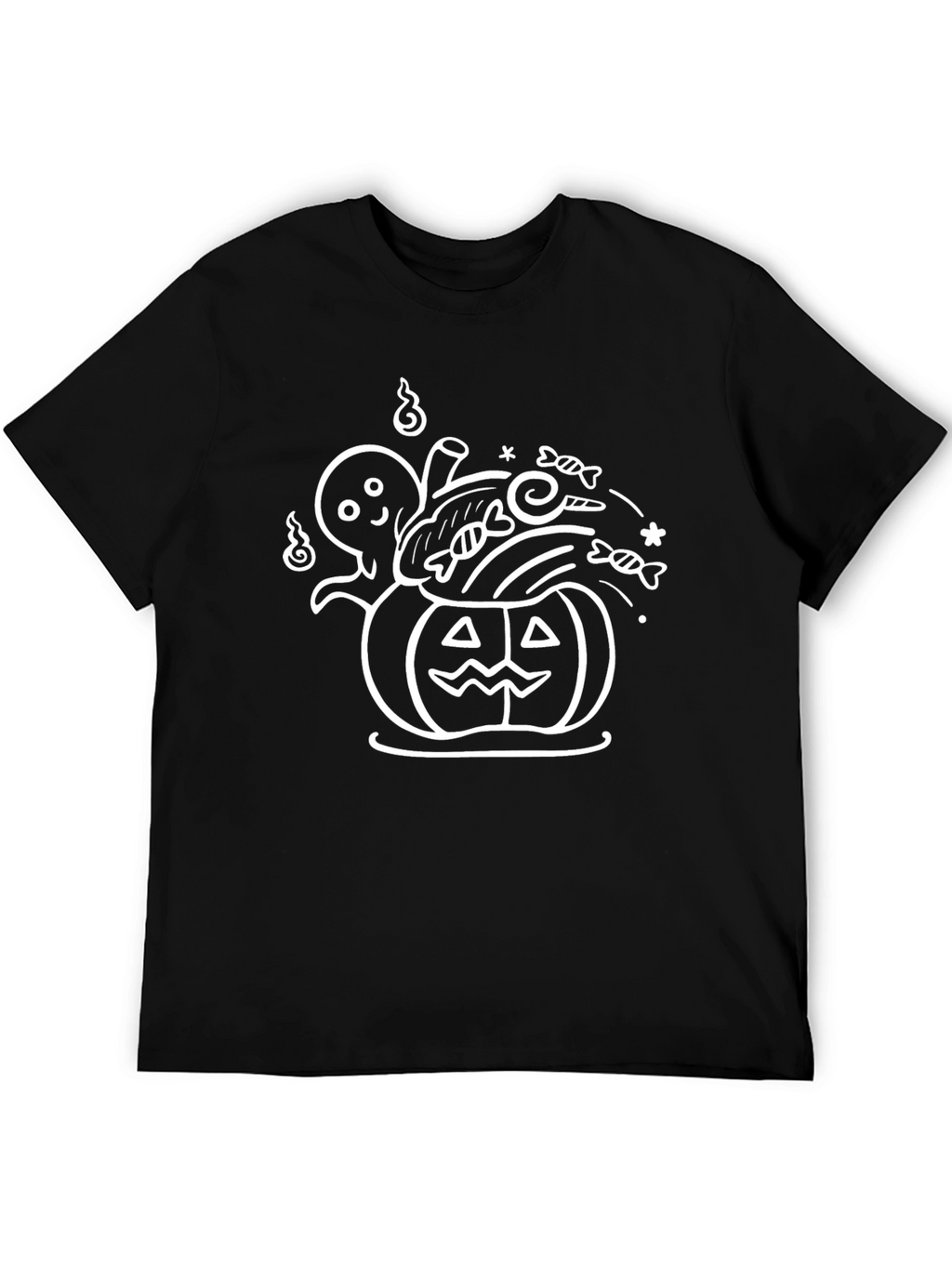 Halloween Ghost & Pumpkin Graphic Tee - Black