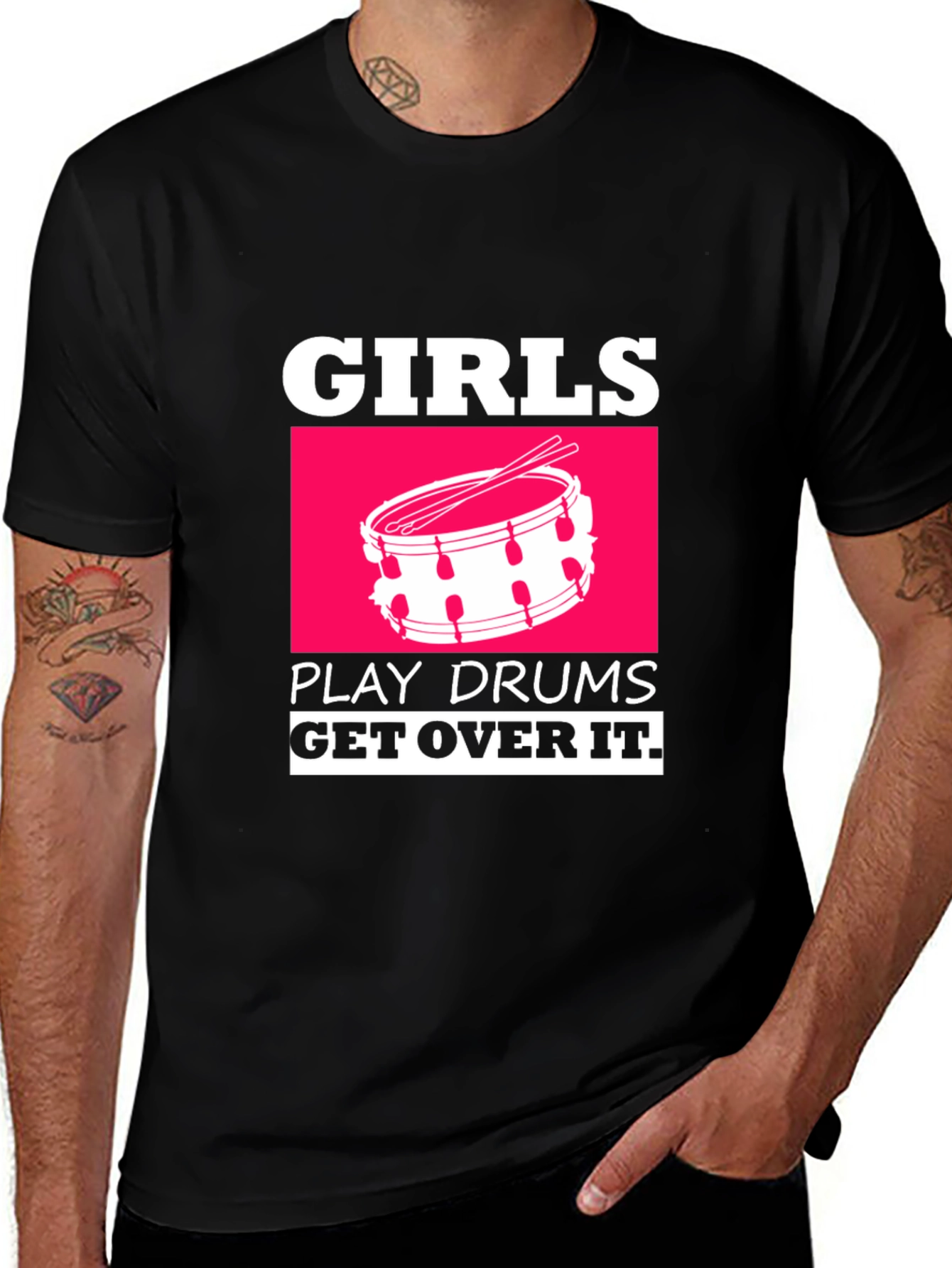 Girls Play Drums T-Shirt - Get Over It Funny Tee