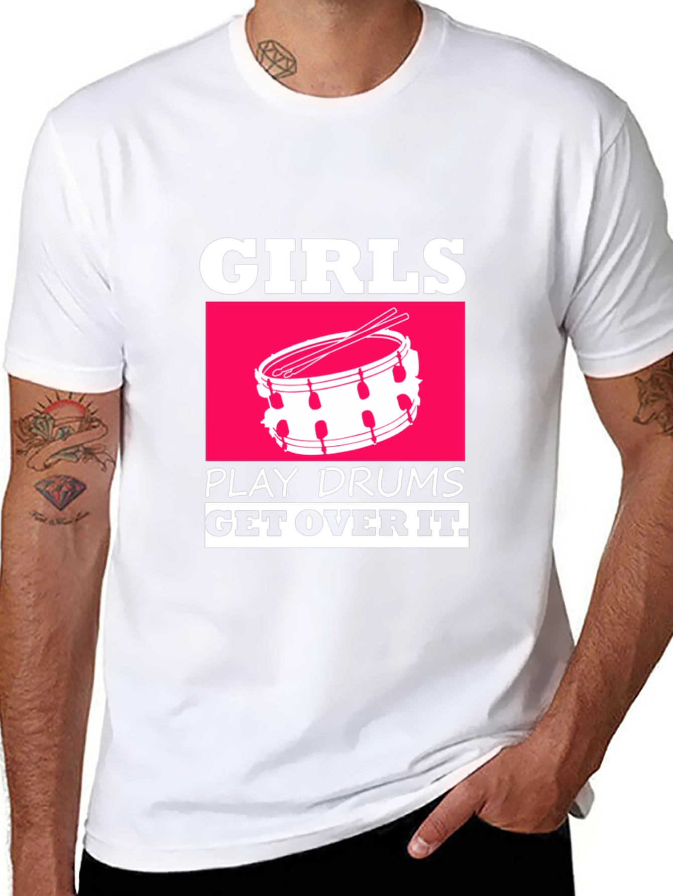 Girls Play Drums T-Shirt - Get Over It Funny Tee