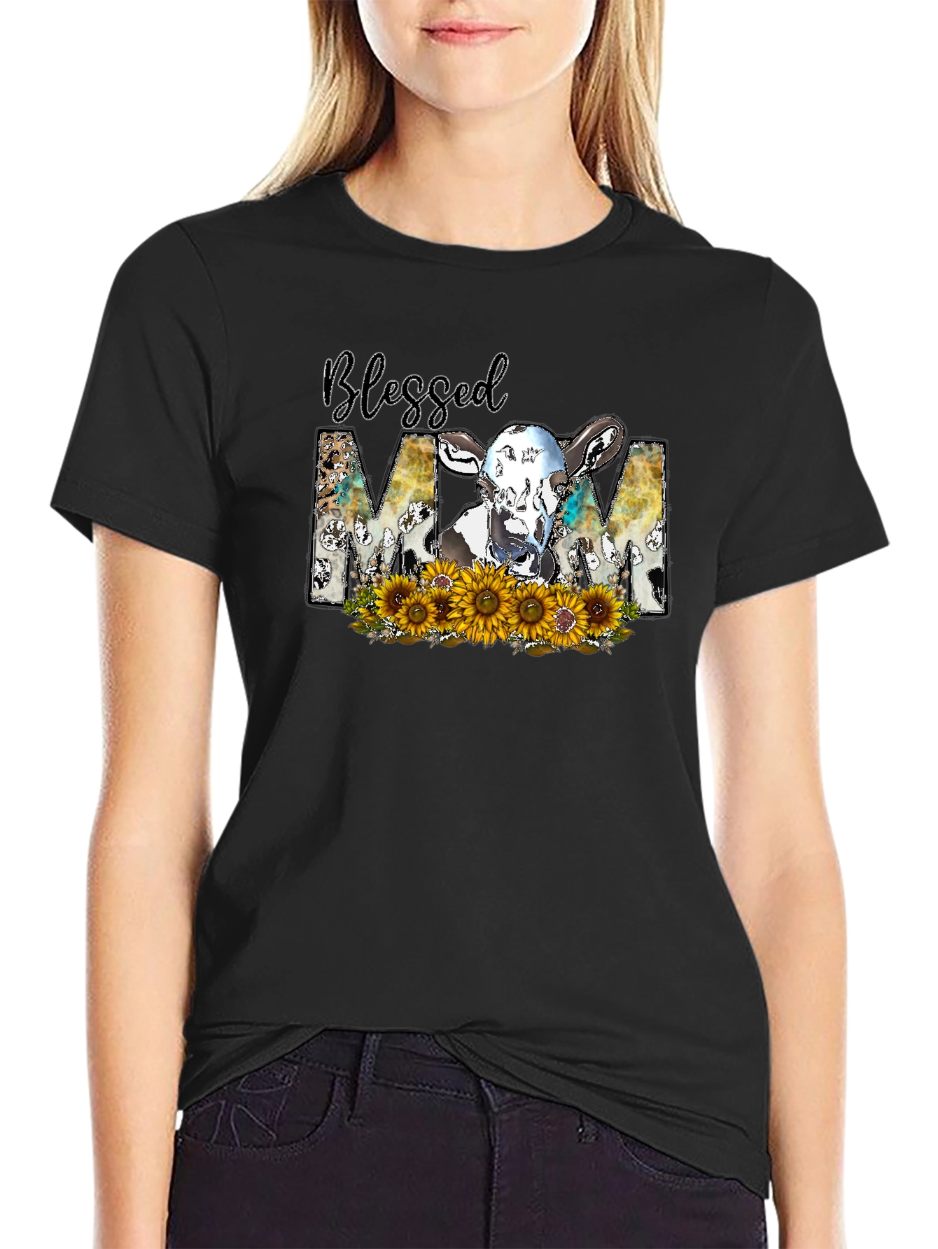 Blessed Mom Cow Graphic Tee