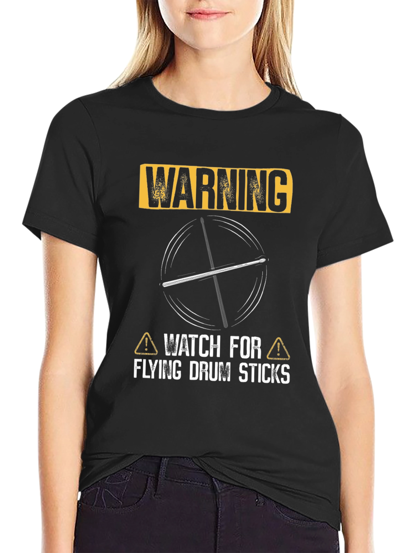 Warning Flying Drum Sticks Graphic Tee