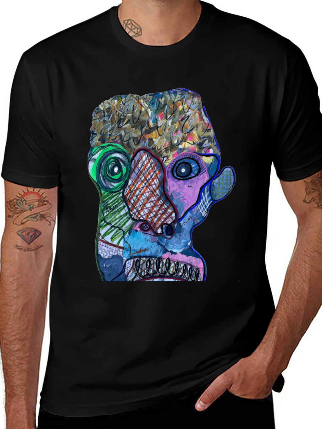 Abstract Art Face Graphic Print Black T-Shirt