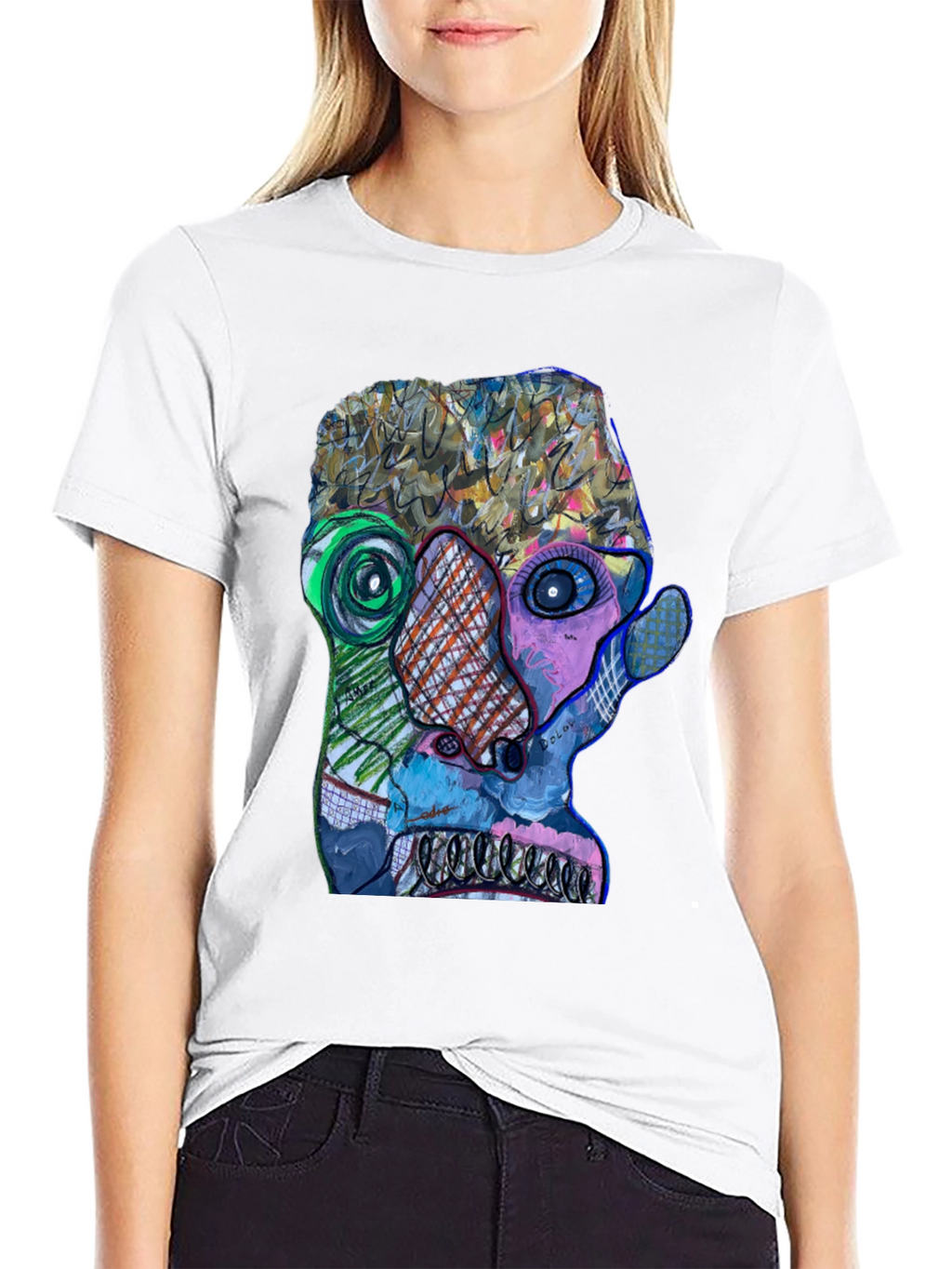 Abstract Art Face Graphic Print Black T-Shirt