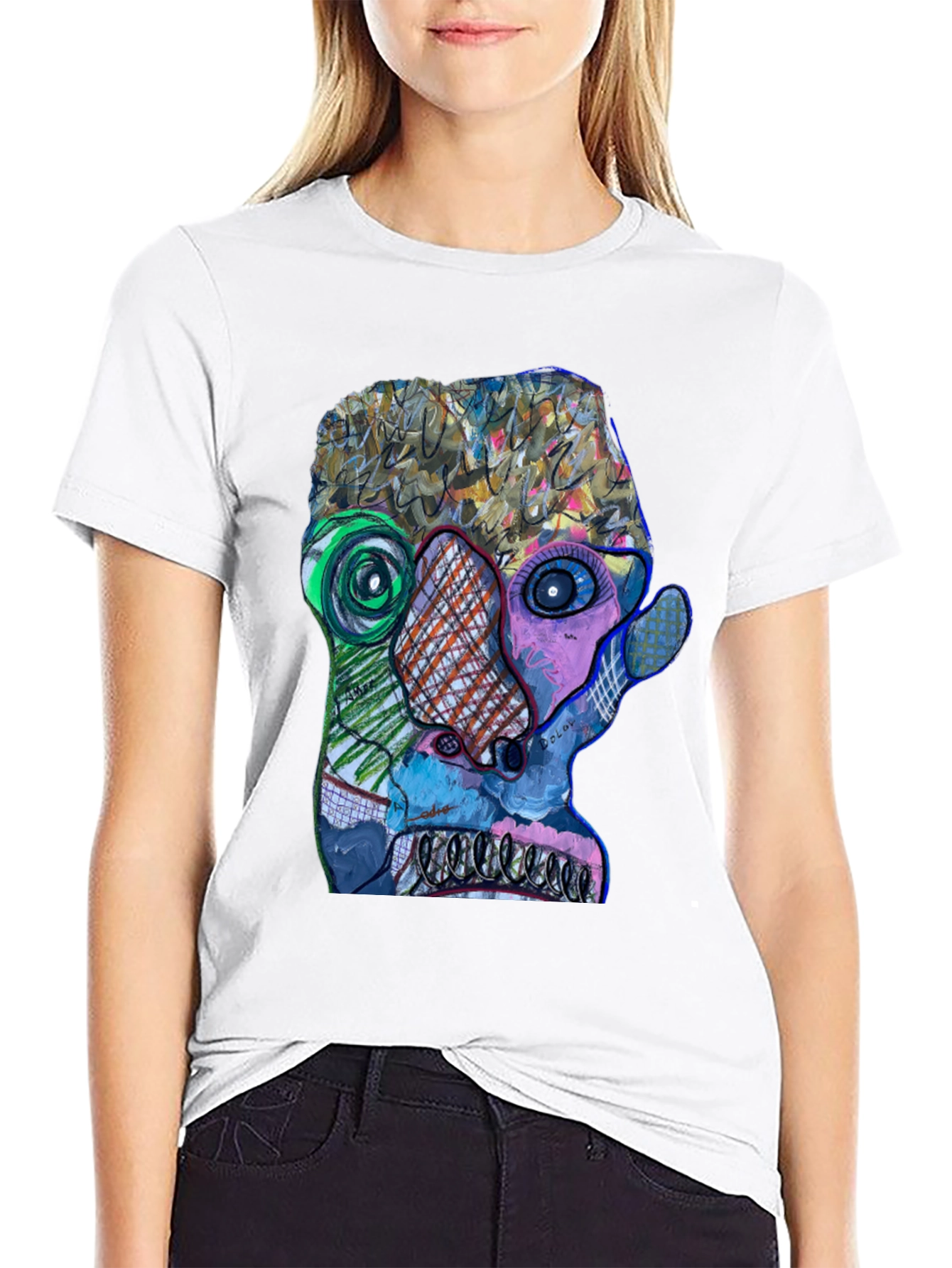 Abstract Art Face Graphic Print Black T-Shirt