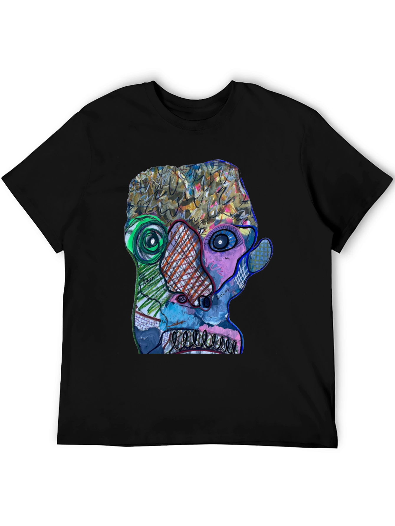 Abstract Art Face Graphic Print Black T-Shirt