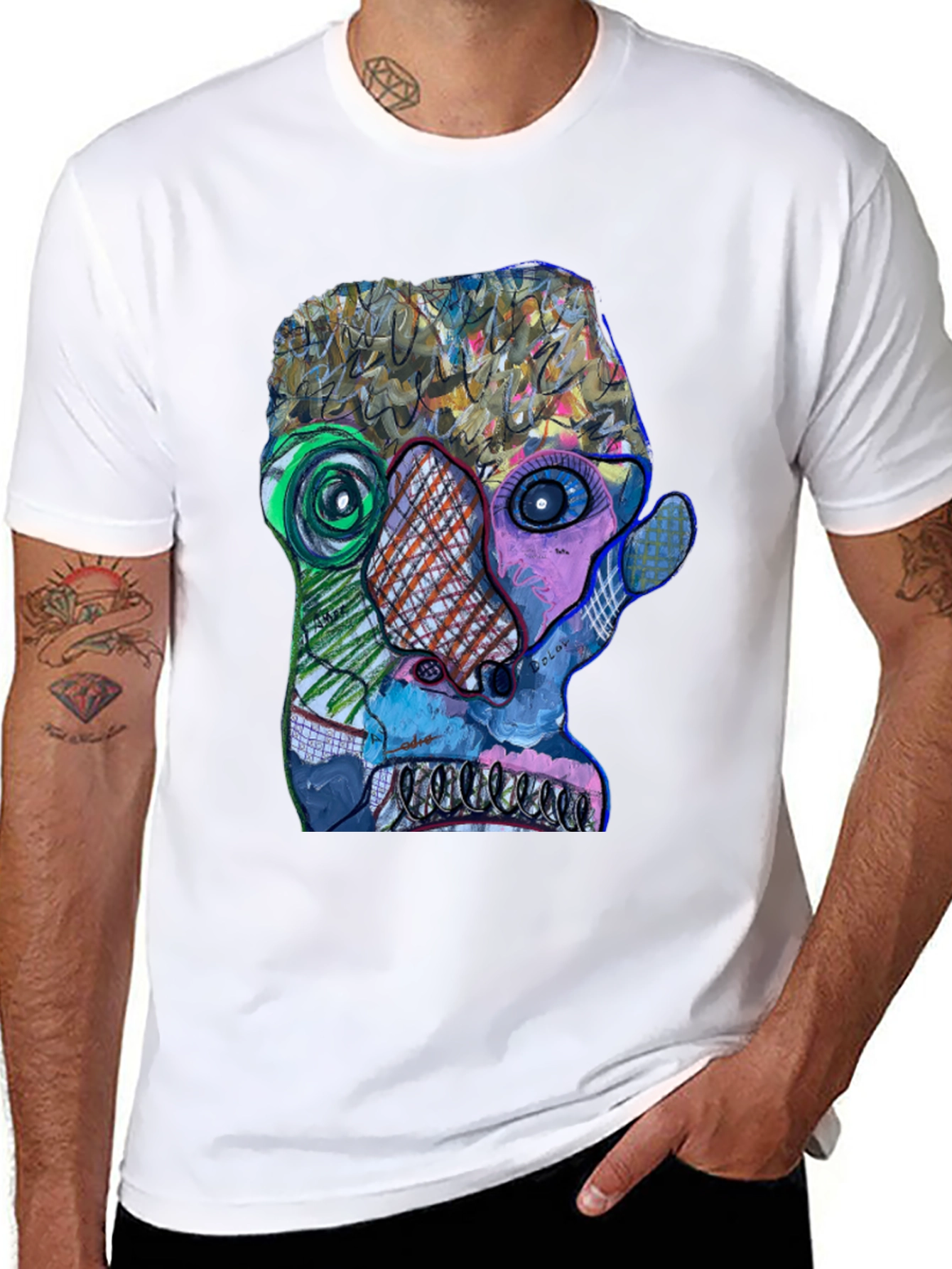 Abstract Art Face Graphic Print Black T-Shirt