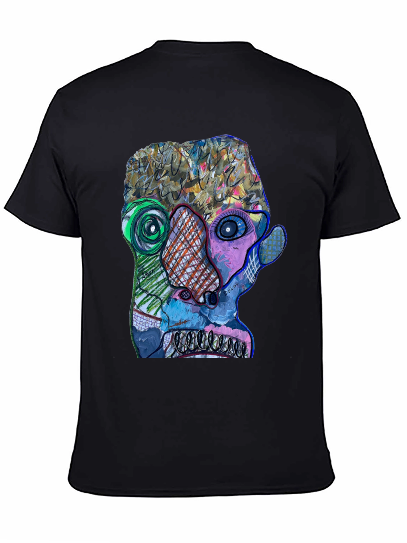 Abstract Art Face Graphic Print Black T-Shirt