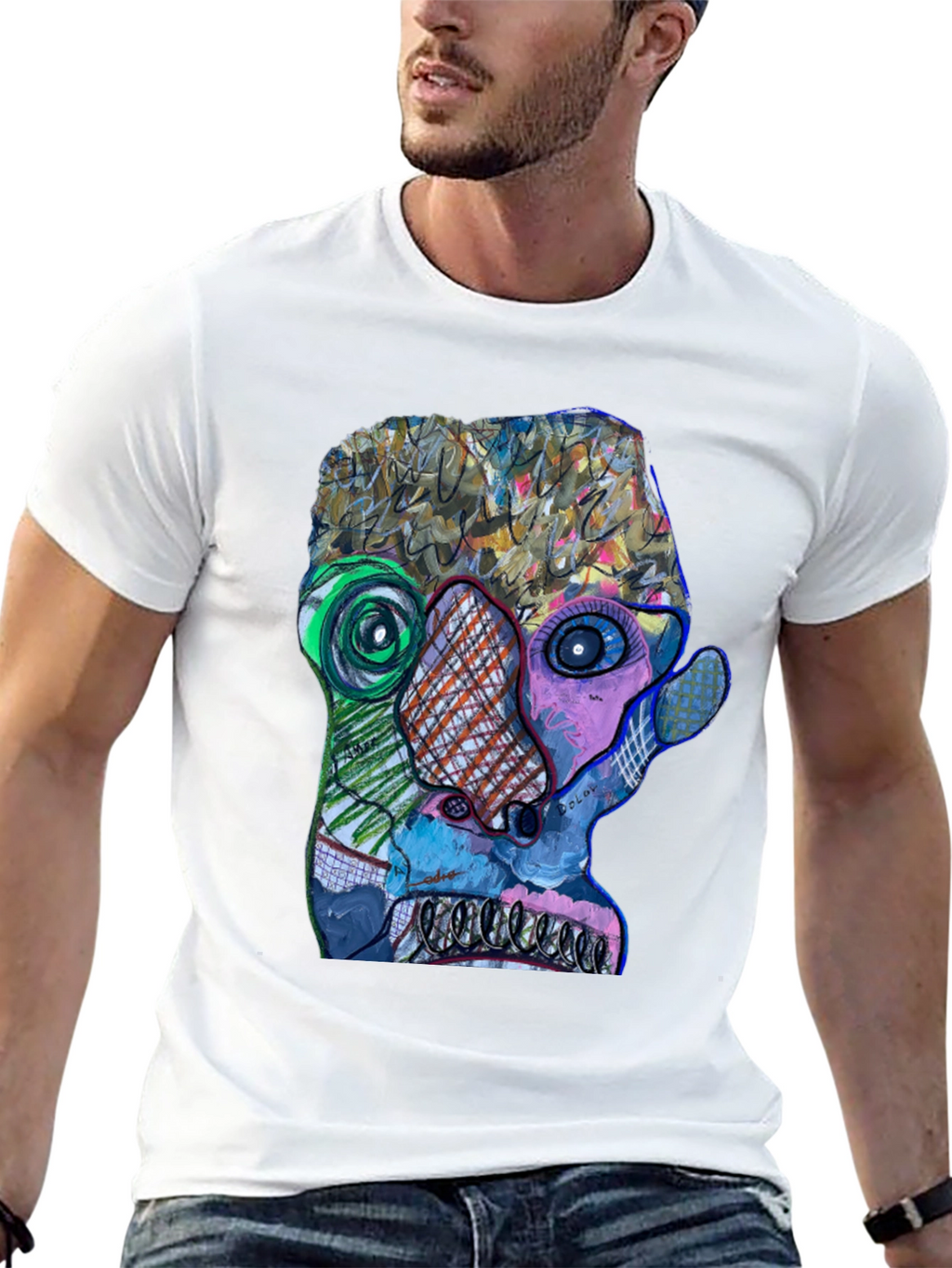 Abstract Art Face Graphic Print Black T-Shirt