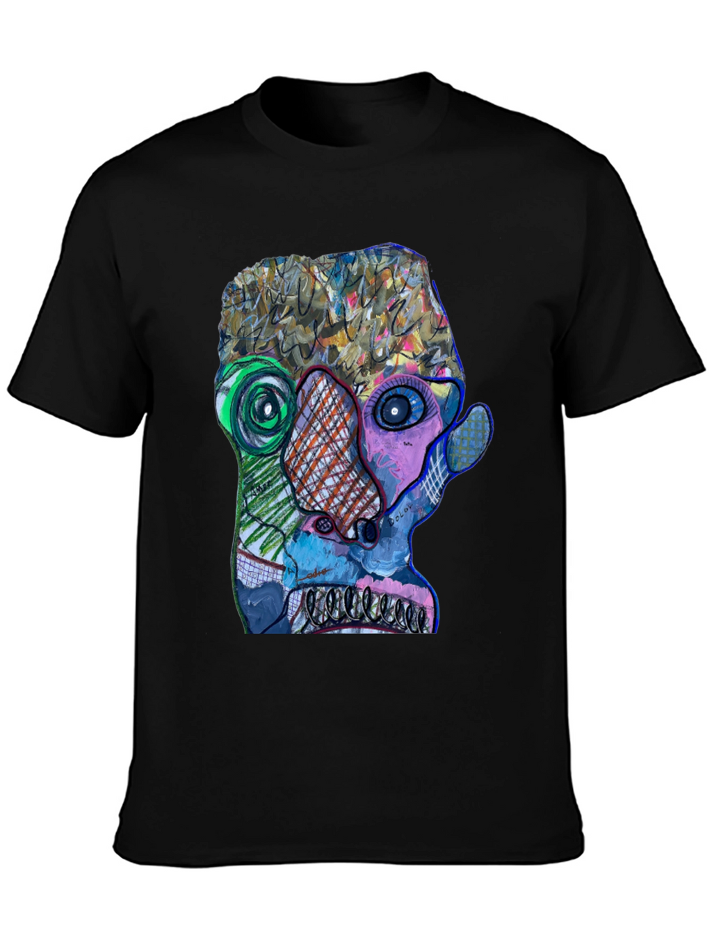 Abstract Art Face Graphic Print Black T-Shirt