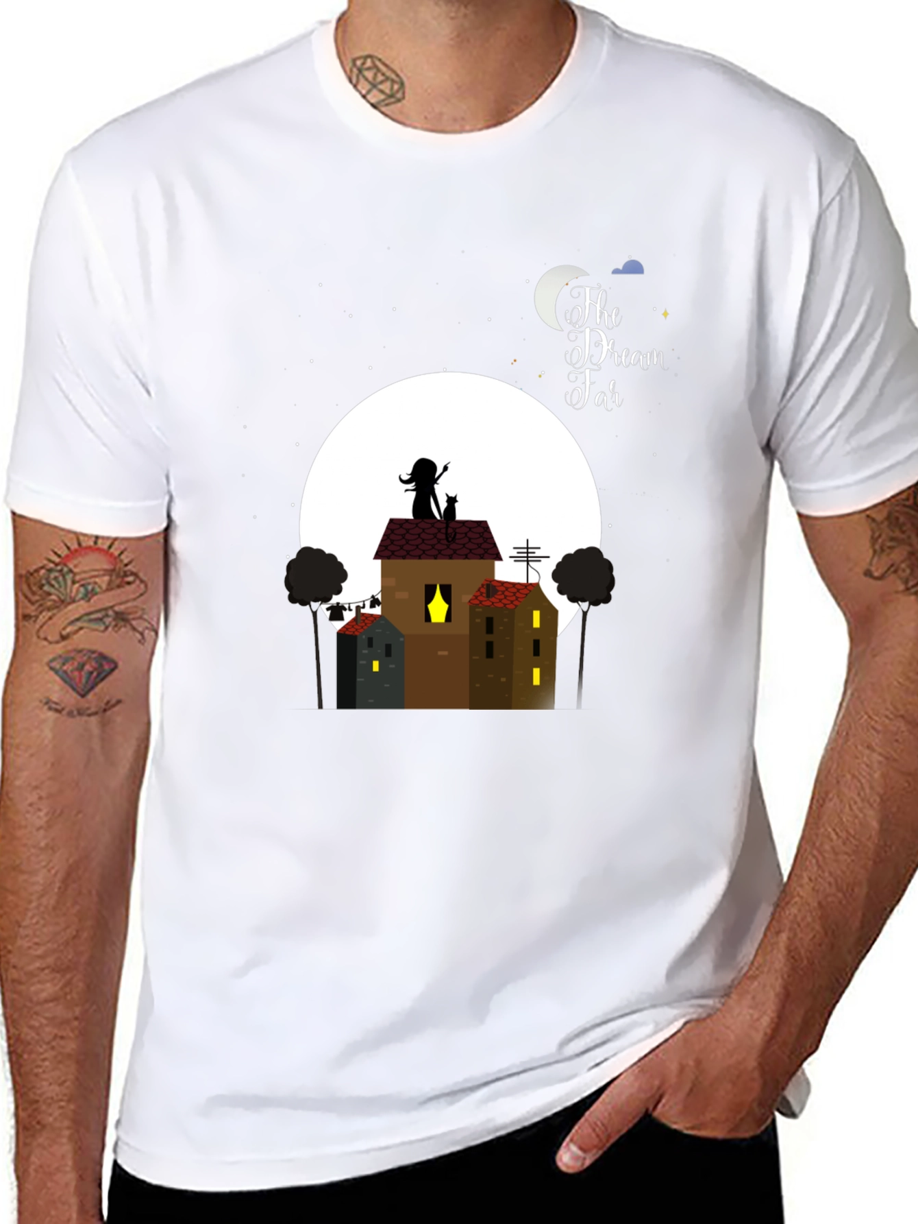 Dream Far T-Shirt - Nighttime Rooftop Design