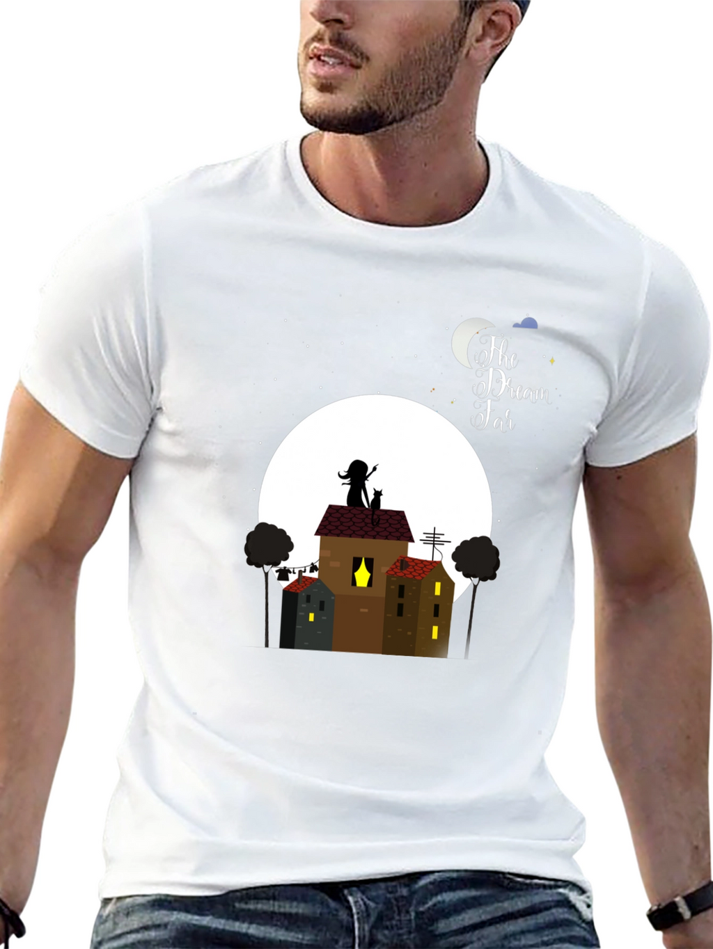 Dream Far T-Shirt - Nighttime Rooftop Design