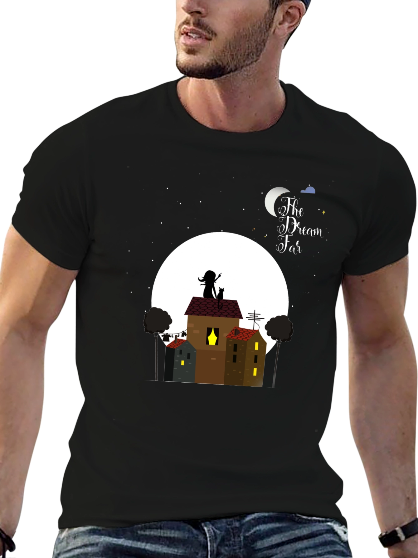 Dream Far T-Shirt - Nighttime Rooftop Design