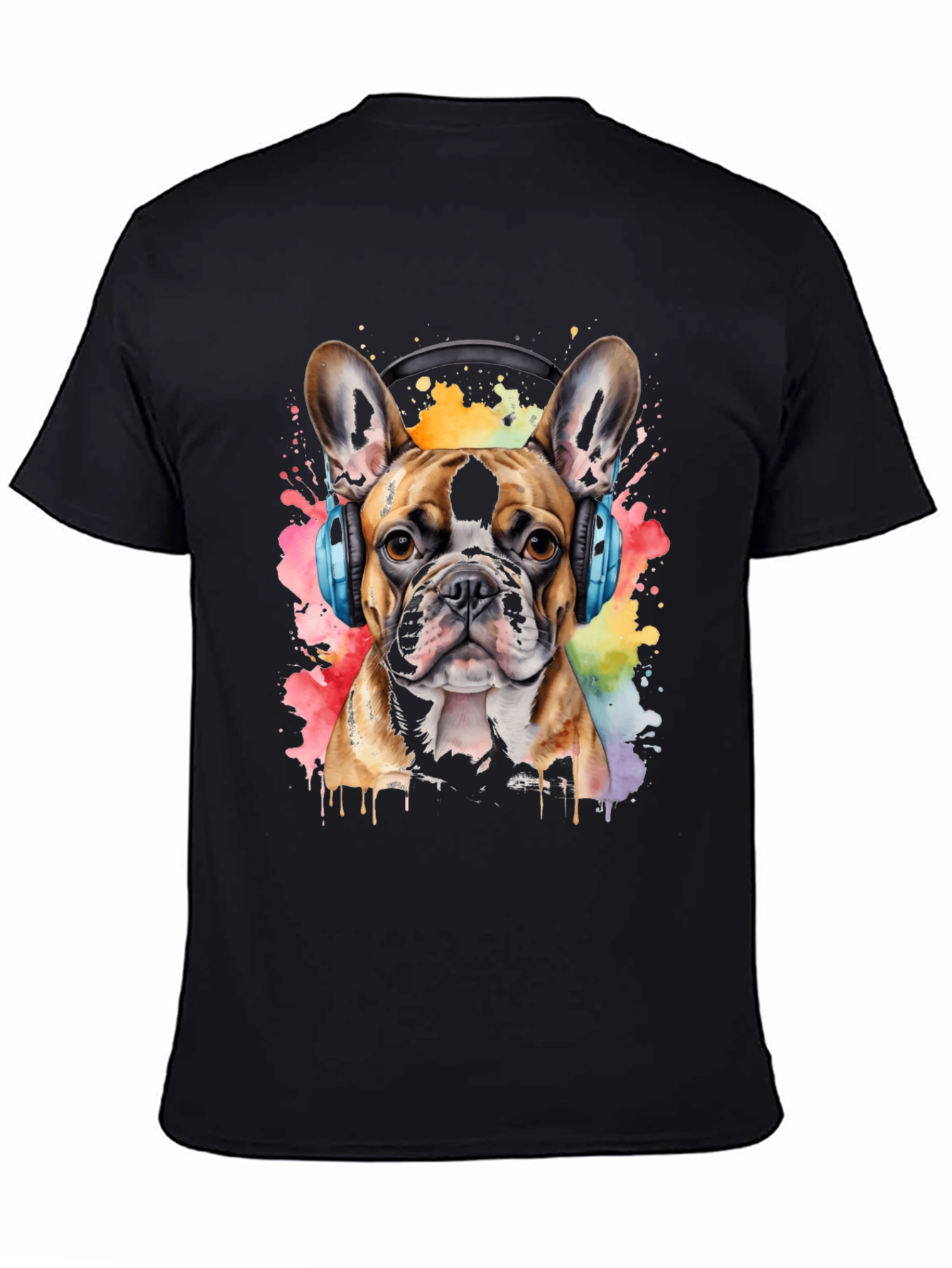 Dog with Headphones T-Shirt - Watercolor Print