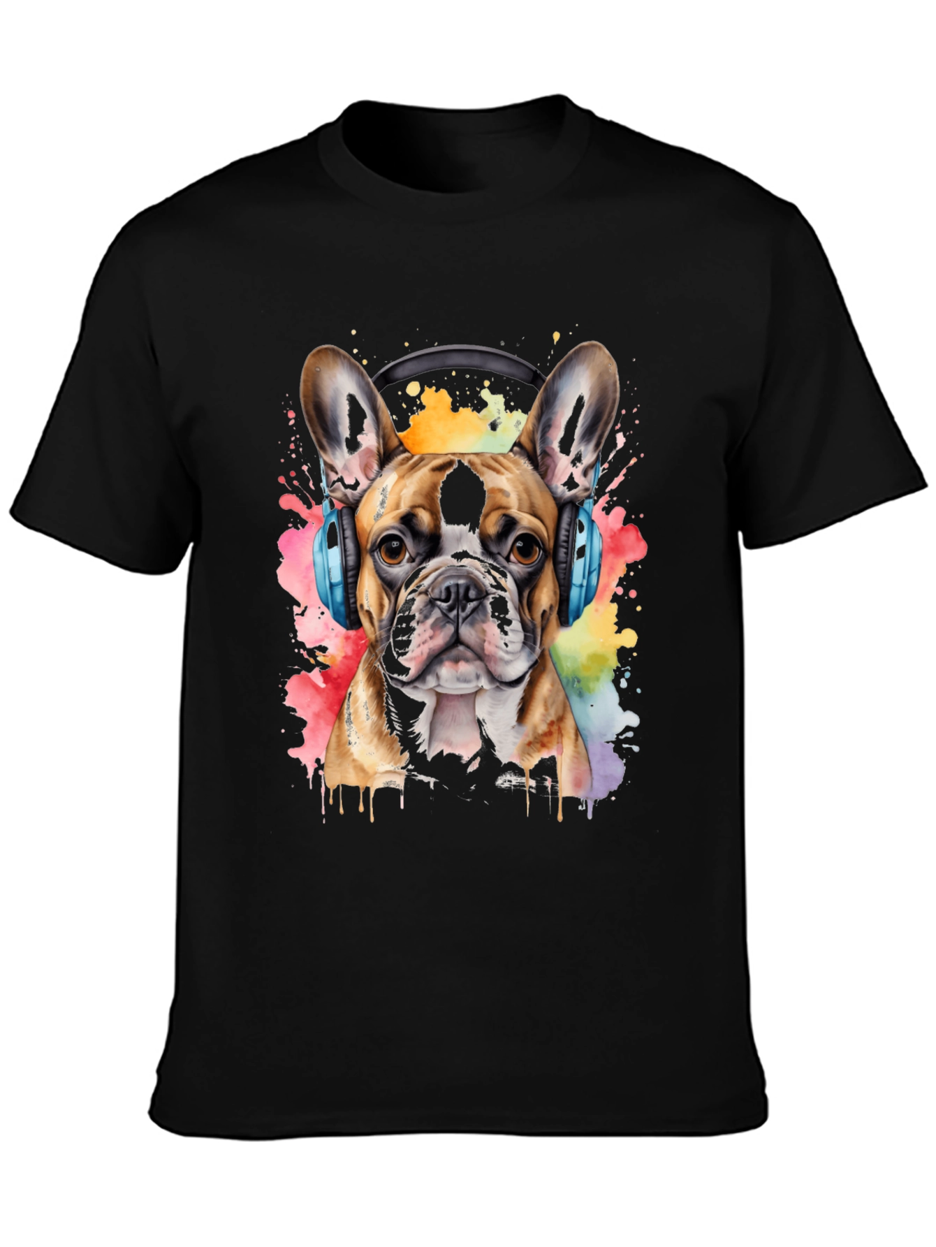Dog with Headphones T-Shirt - Watercolor Print