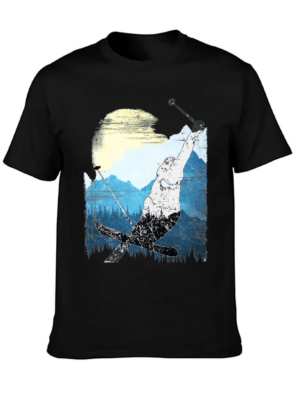 Skiing Mountain Graphic Tee - Black Casual Shirt