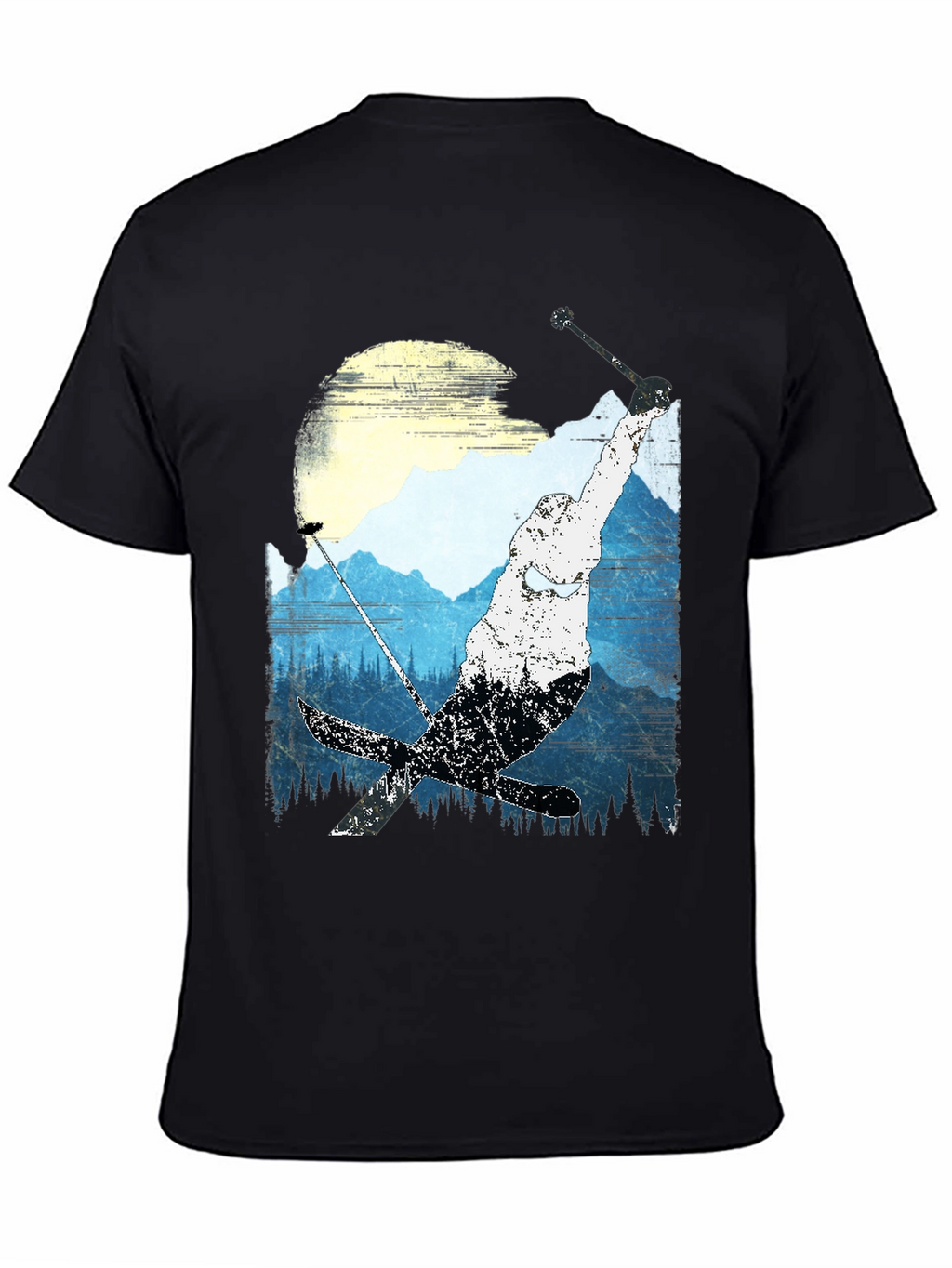 Skiing Mountain Graphic Tee - Black Casual Shirt
