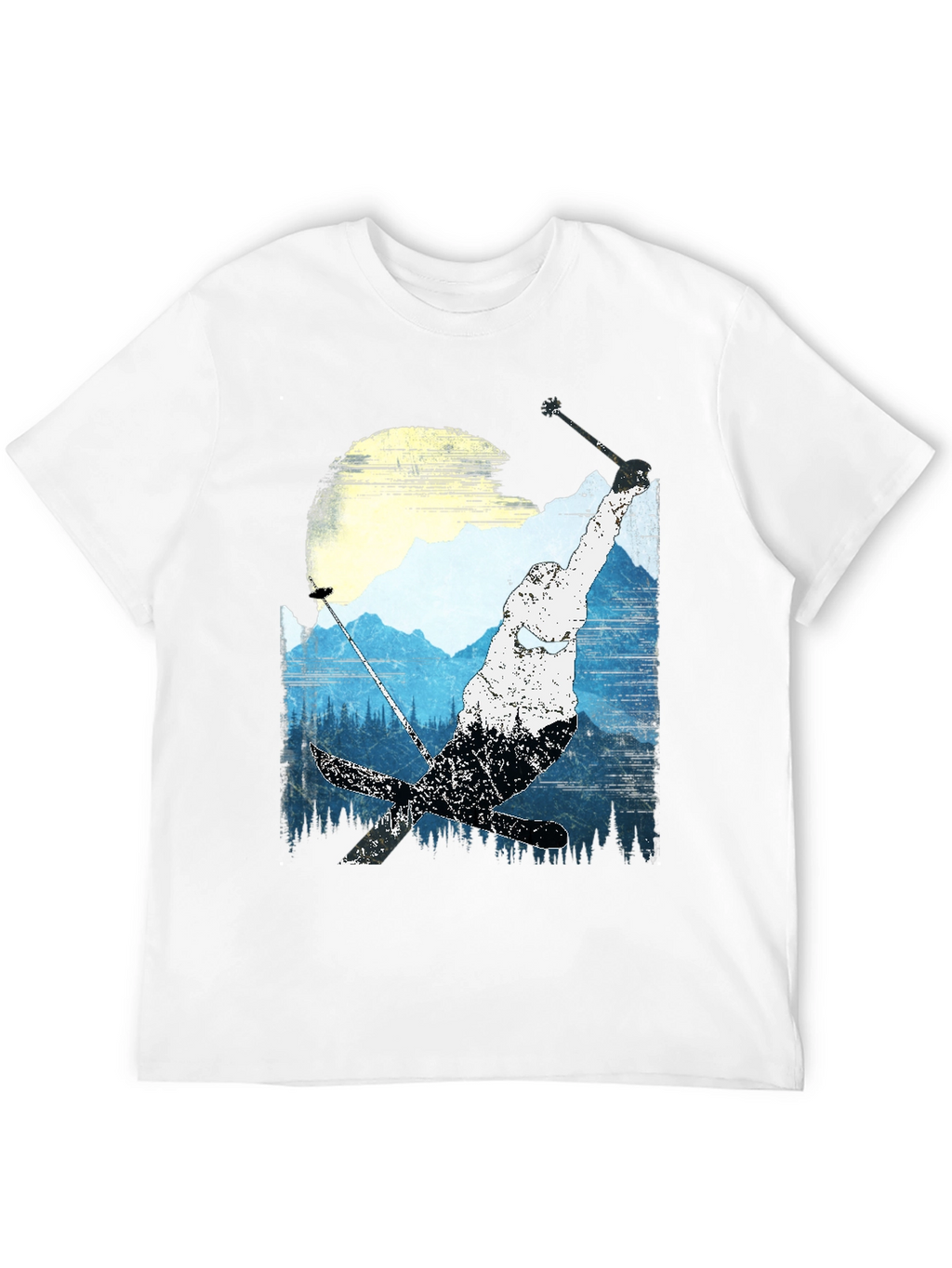 Skiing Mountain Graphic Tee - Black Casual Shirt