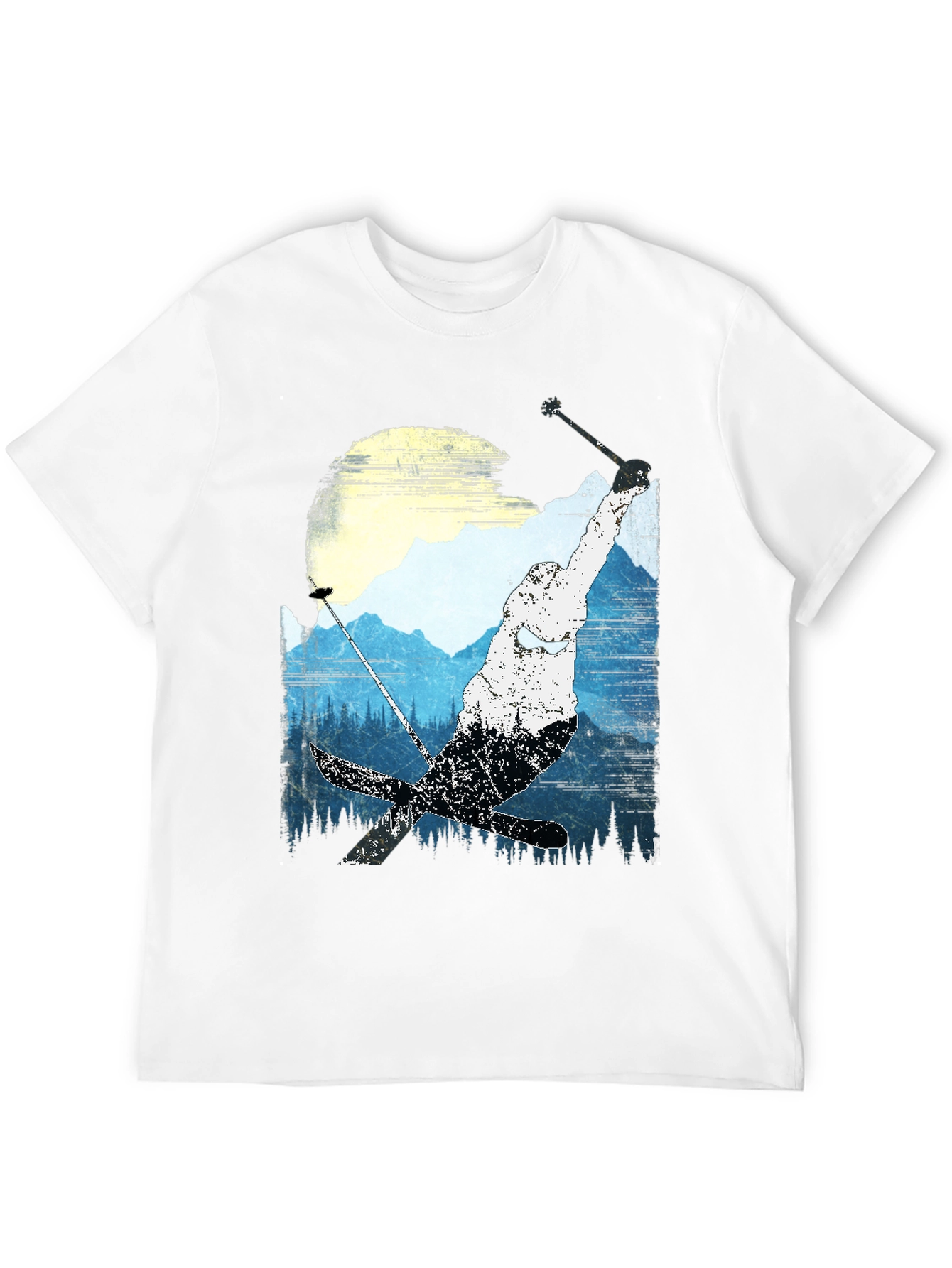 Skiing Mountain Graphic Tee - Black Casual Shirt