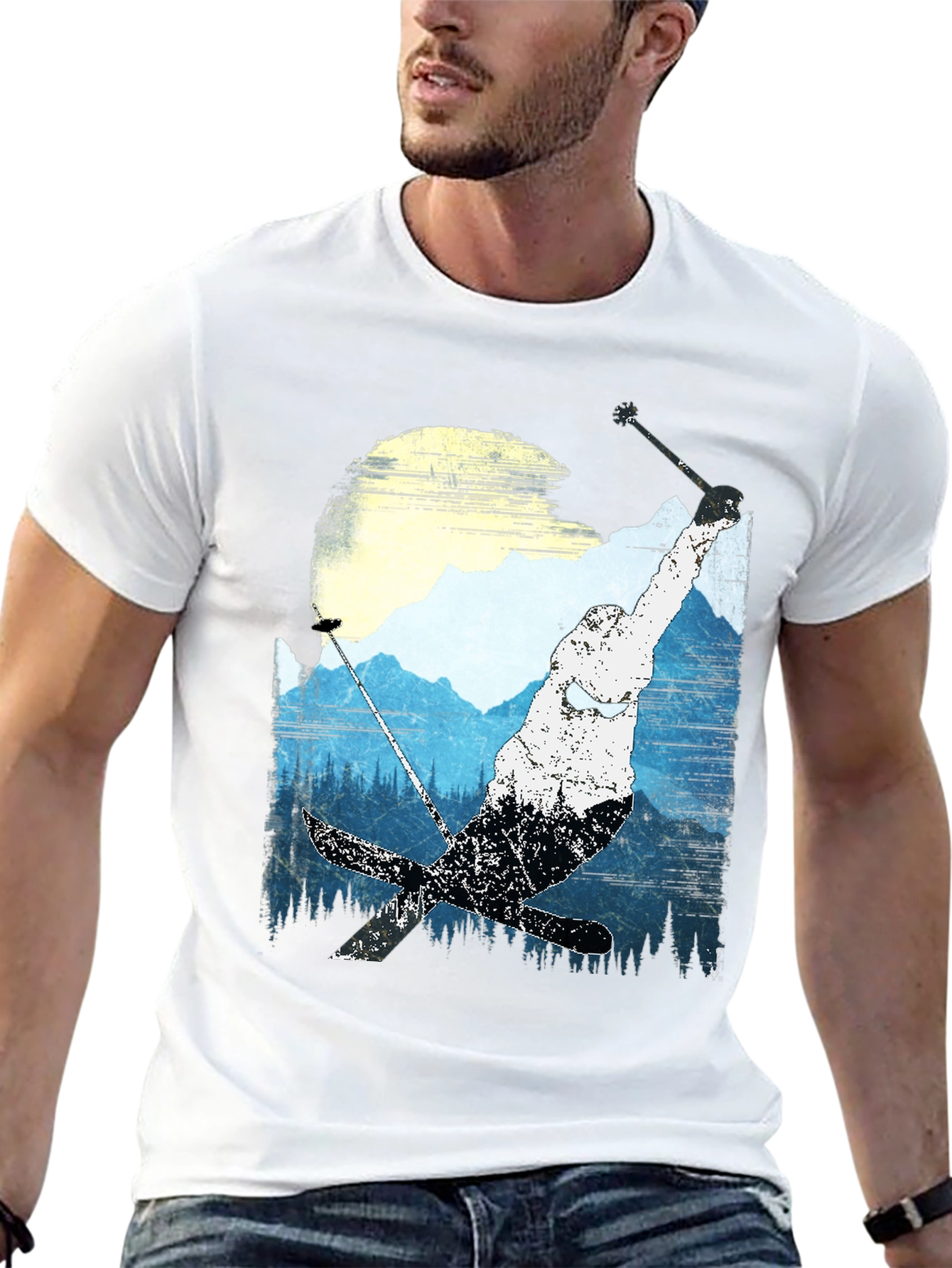 Skiing Mountain Graphic Tee - Black Casual Shirt