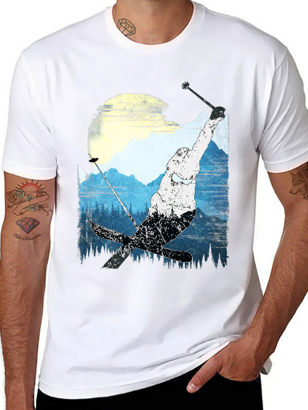Skiing Mountain Graphic Tee - Black Casual Shirt