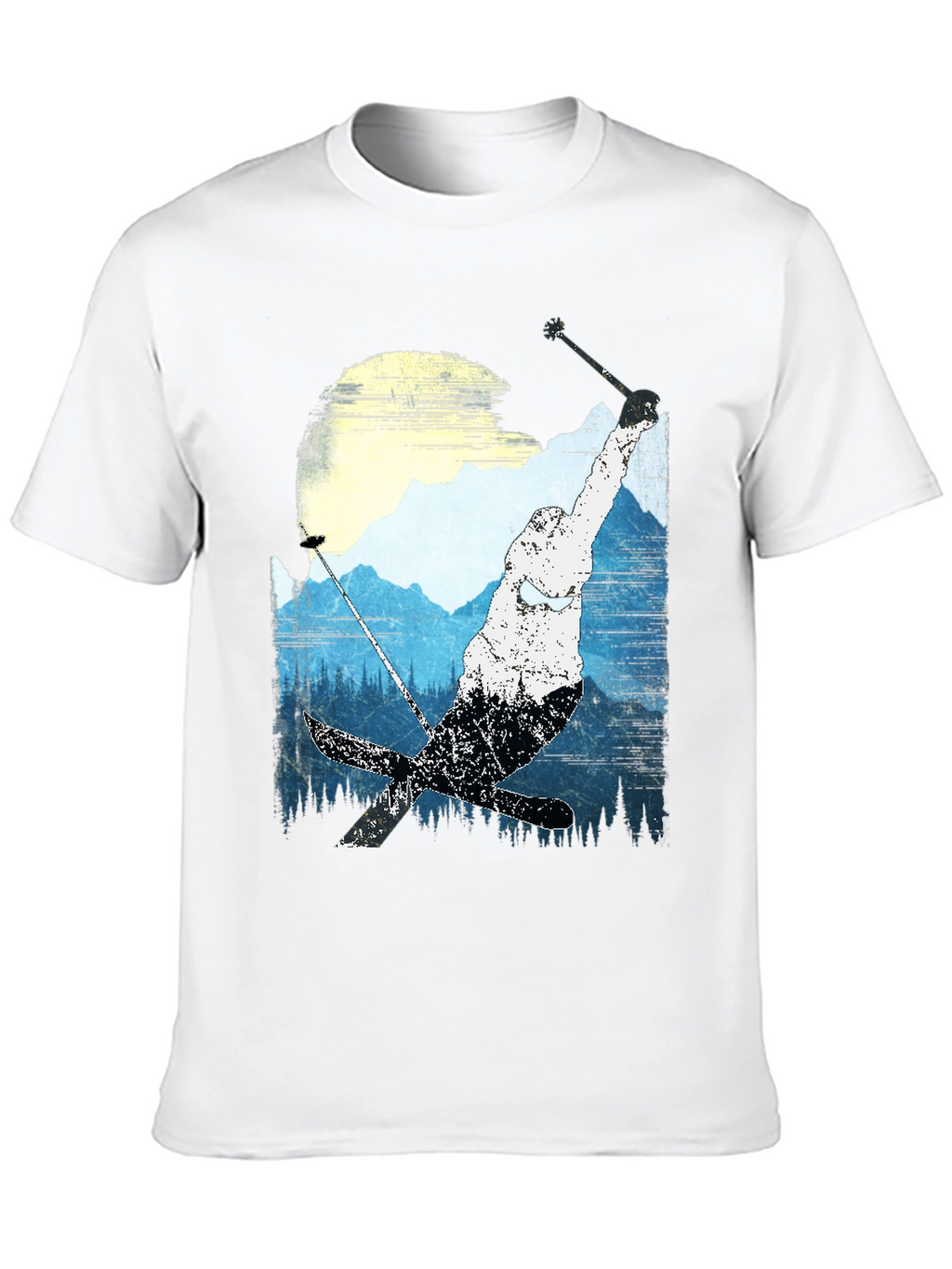 Skiing Mountain Graphic Tee - Black Casual Shirt