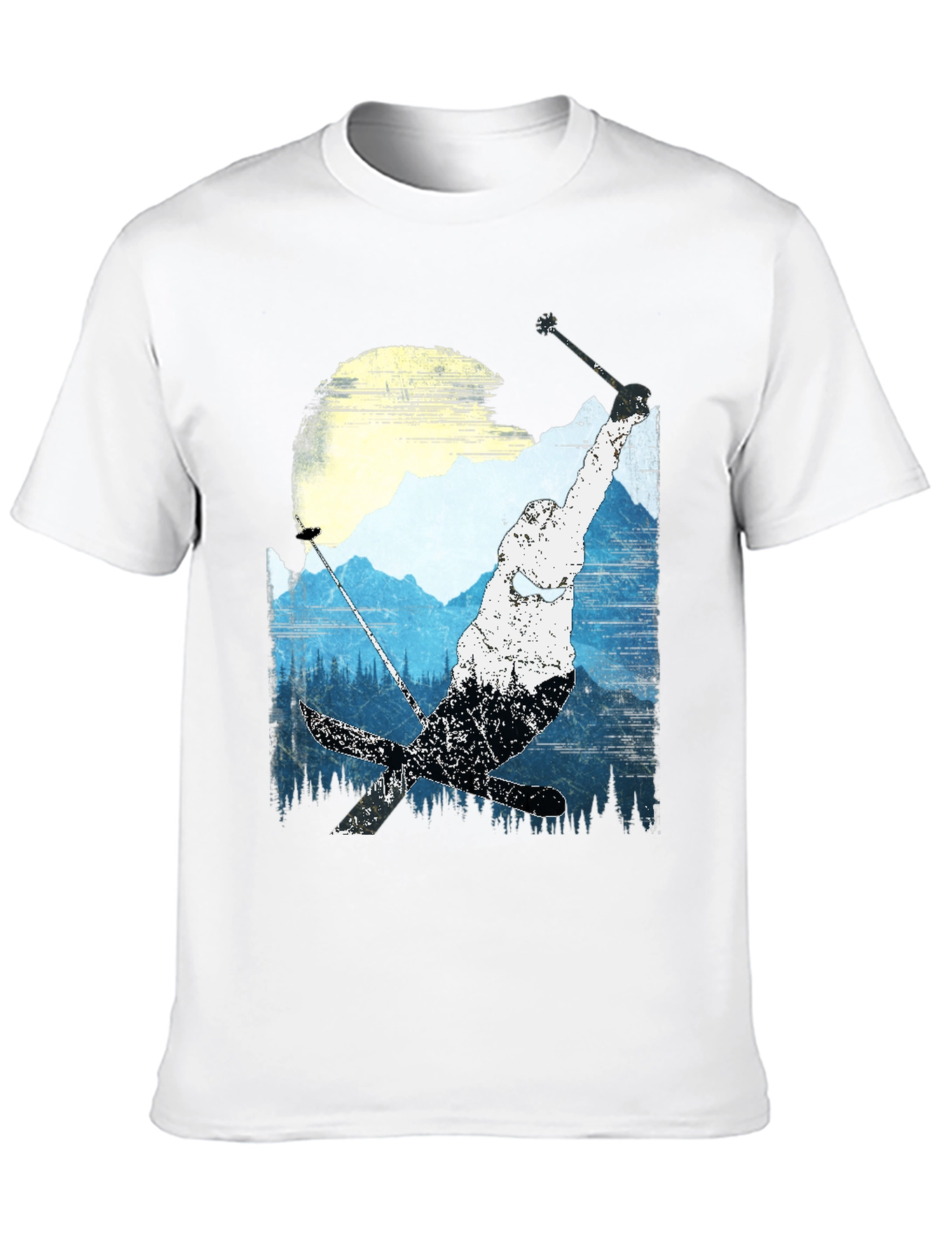 Skiing Mountain Graphic Tee - Black Casual Shirt
