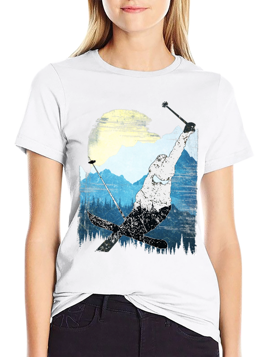 Skiing Mountain Graphic Tee - Black Casual Shirt