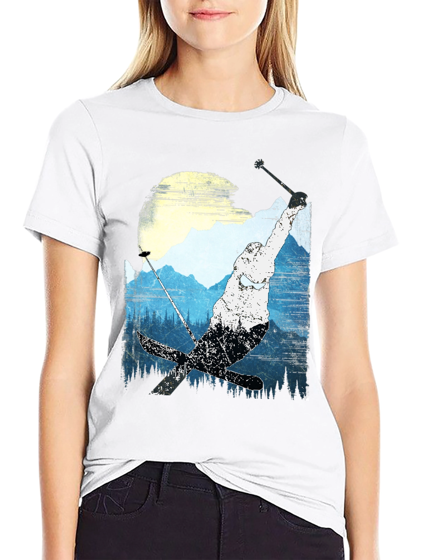 Skiing Mountain Graphic Tee - Black Casual Shirt