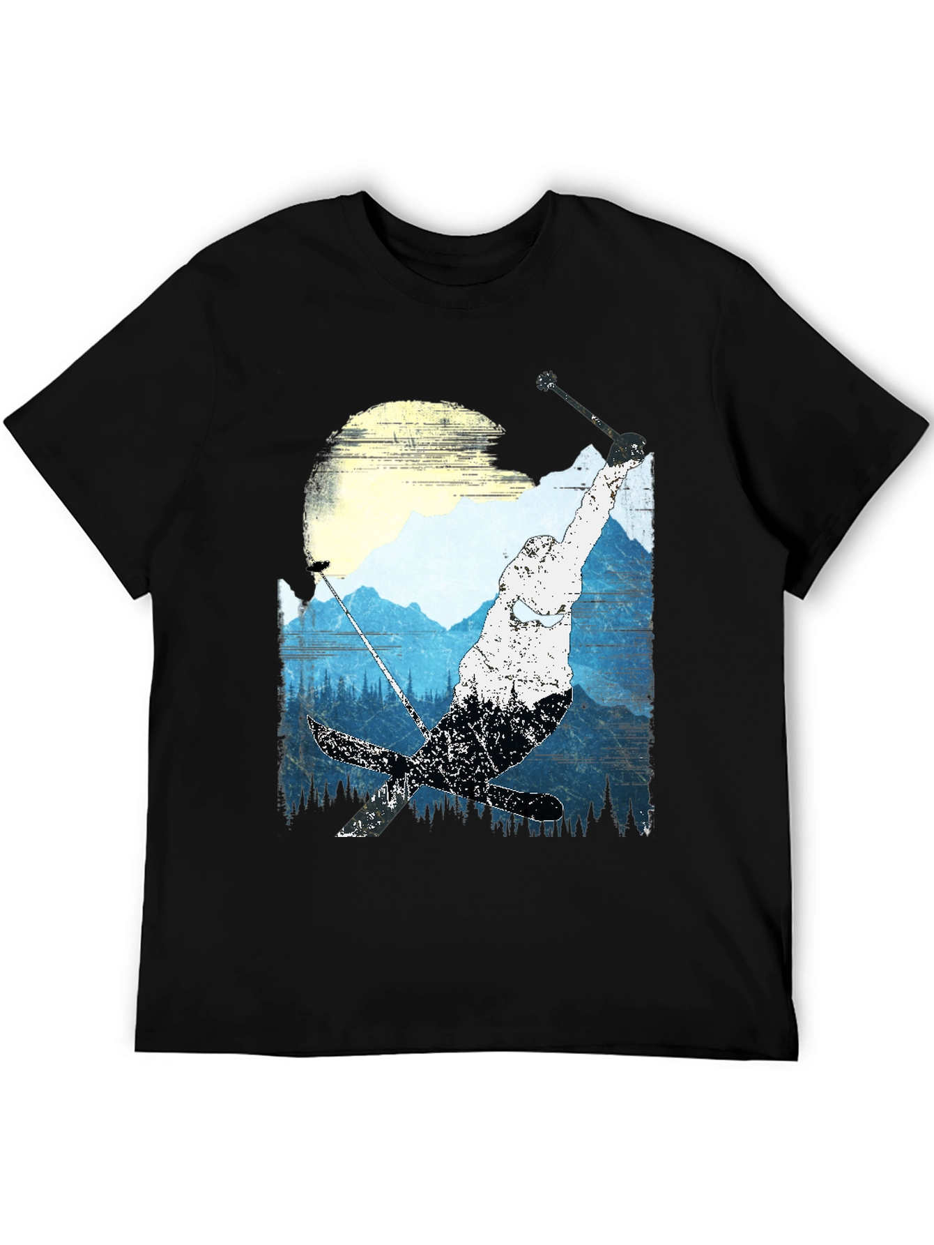 Skiing Mountain Graphic Tee - Black Casual Shirt