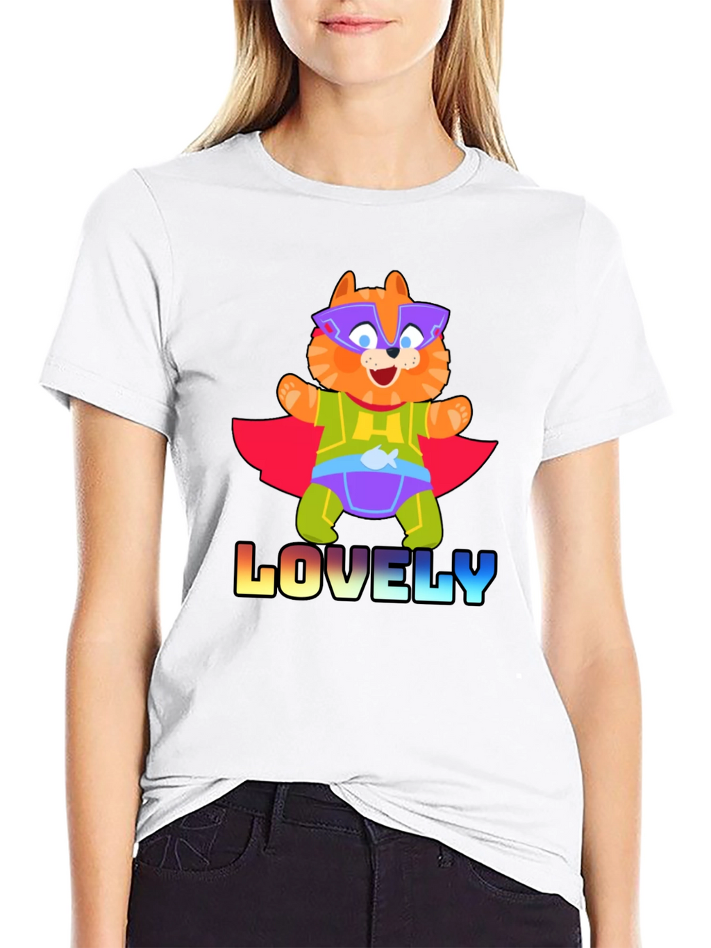 Lovely Superhero Cat Graphic T-Shirt